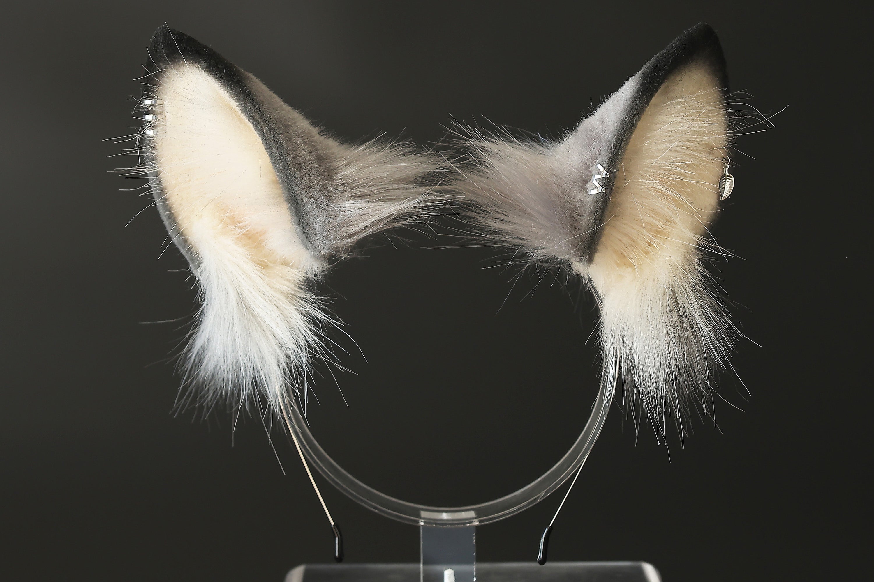 Faux fur tabby cat ears and tail gray black stripe kitten tail and ears lynx cat tail and ears therian anime cosplay tabby cat kemonomimi