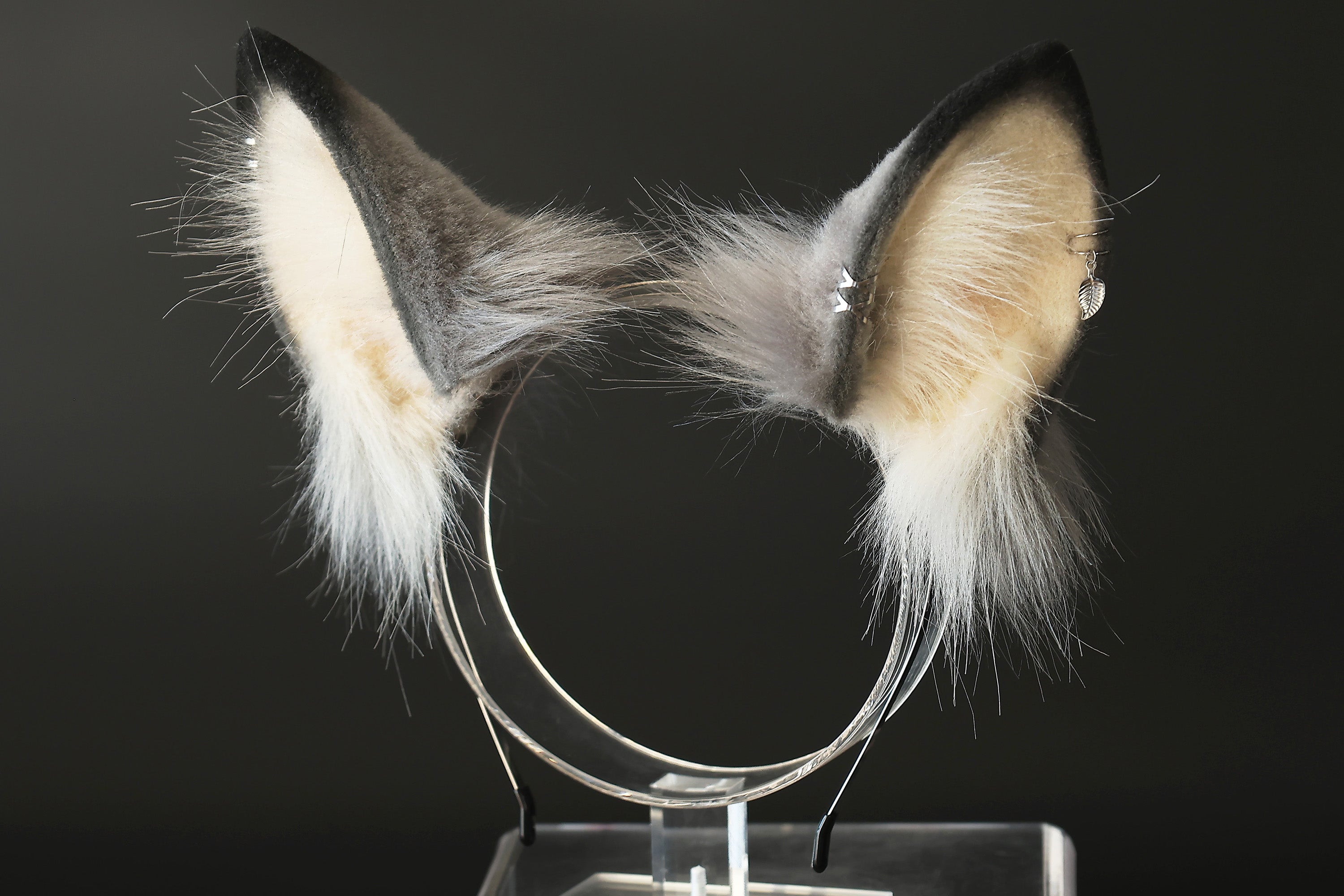 Faux fur tabby cat ears and tail gray black stripe kitten tail and ears lynx cat tail and ears therian anime cosplay tabby cat kemonomimi