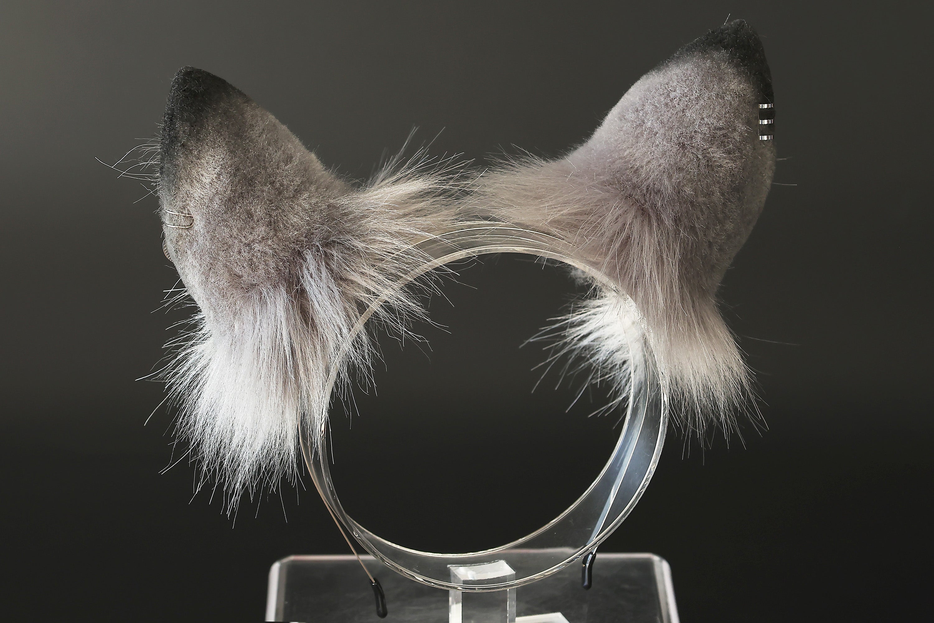 Faux fur tabby cat ears and tail gray black stripe kitten tail and ears lynx cat tail and ears therian anime cosplay tabby cat kemonomimi