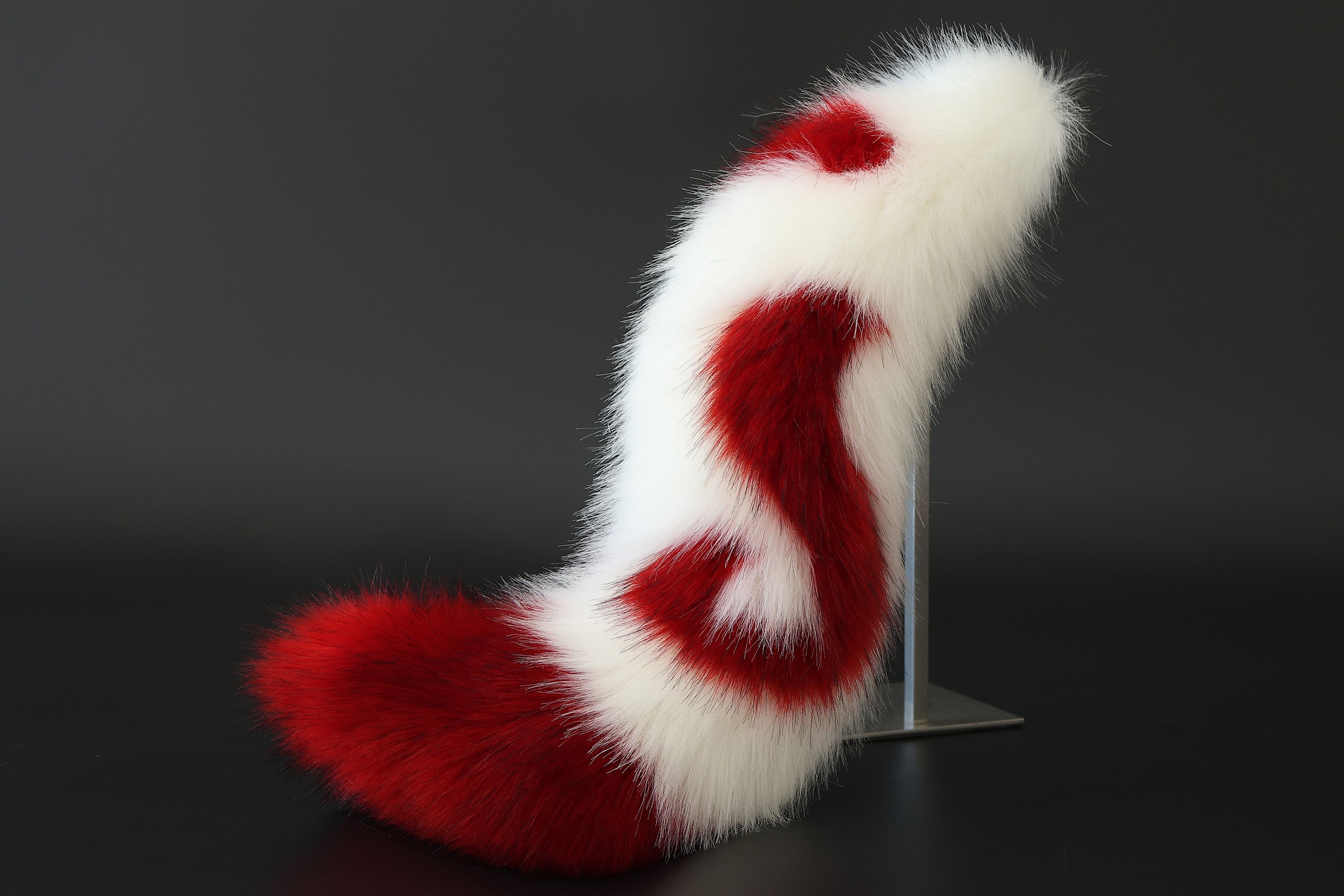 Red white stitching faux fur fox ears and tail curved wolf tail and ears cat tail and ears kitten ears and tail butt plug set anime cosplay role play