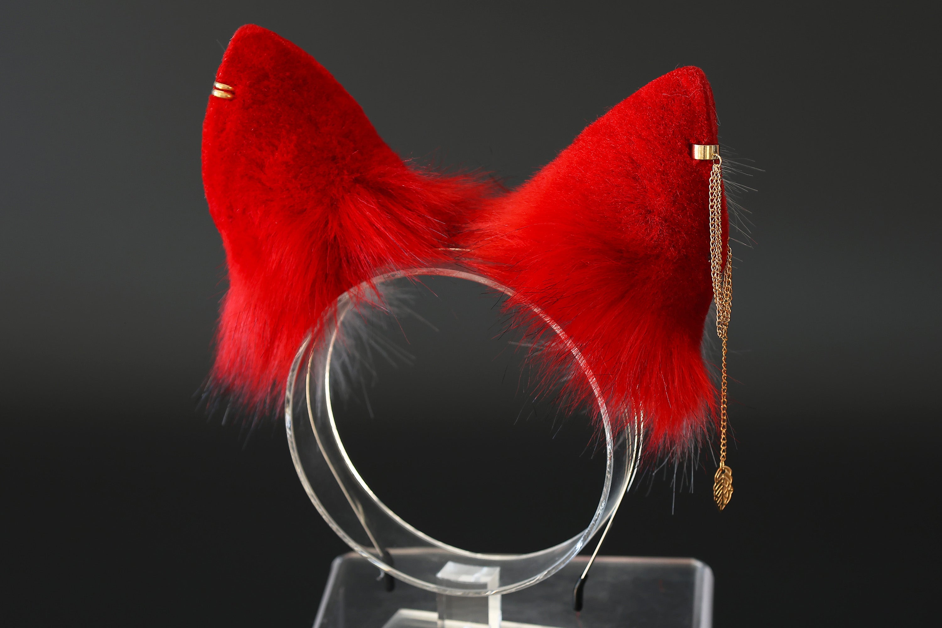 Red white stitching faux fur fox ears and tail curved wolf tail and ears cat tail and ears kitten ears and tail butt plug set anime cosplay role play