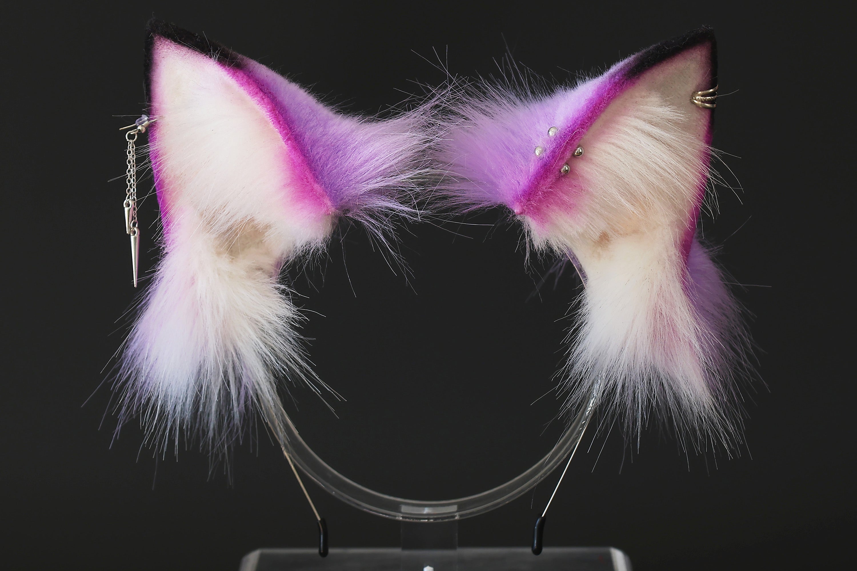 Stitching faux fur purple white fox ear and tail butt plug curved wolf tail and ear cat tail and ear kitten ears and tail set anime cosplay role play