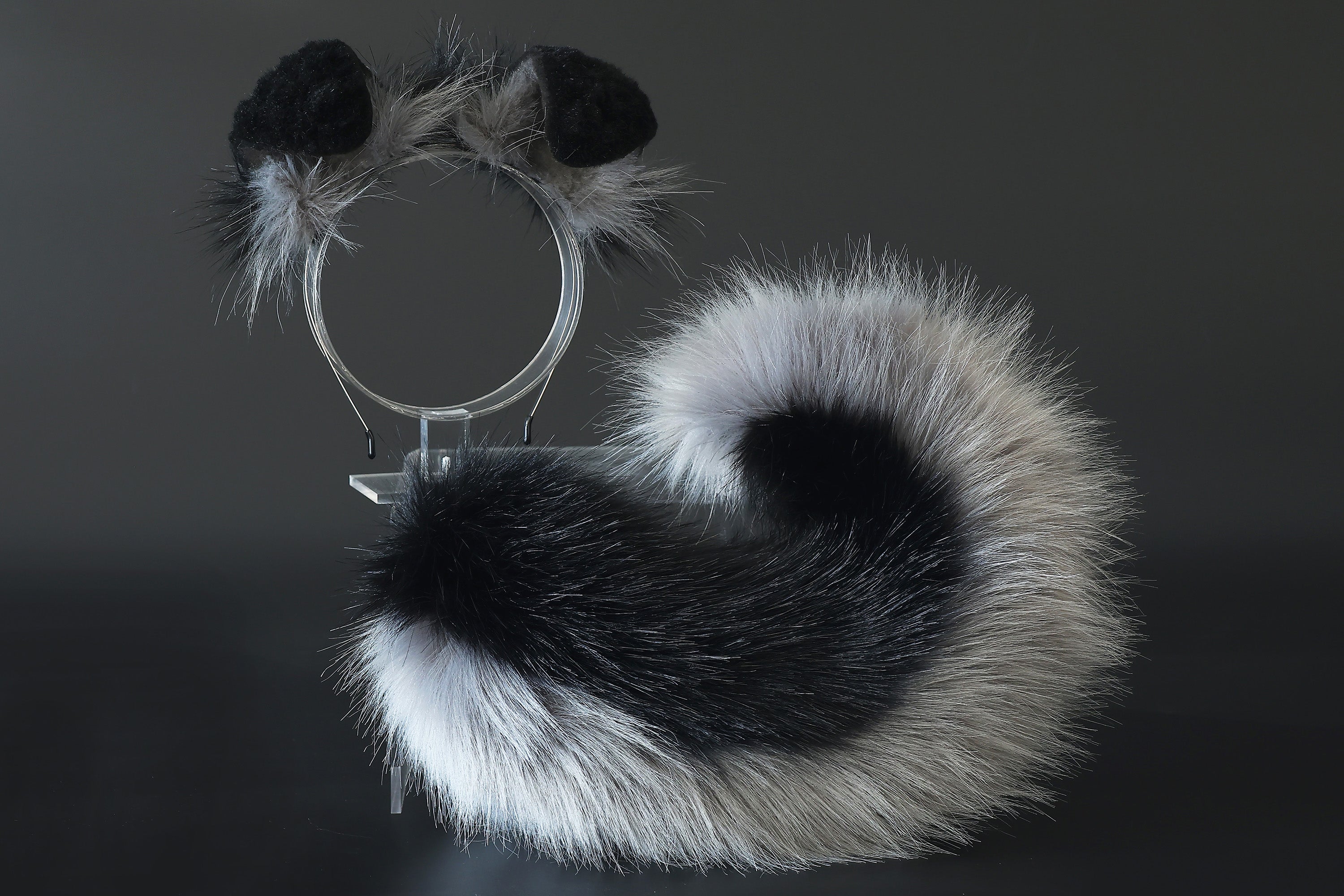 Black gray puppy ear and tail plug set kemonomimi Shepherd dog ear and tail plug set Shiba Inu dog ear and tail butt plug set cosplay petplay puppy play dog therian