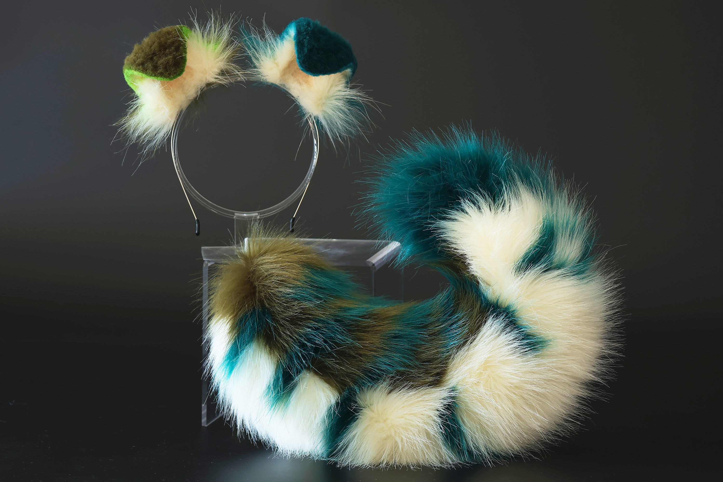 Green white faux fur shepherd dog tail and ear Splicing Shiba Inu dog ear and tail anime cosplay therian puppy ear tail butt plug dog girl kemonomimi puppy furry