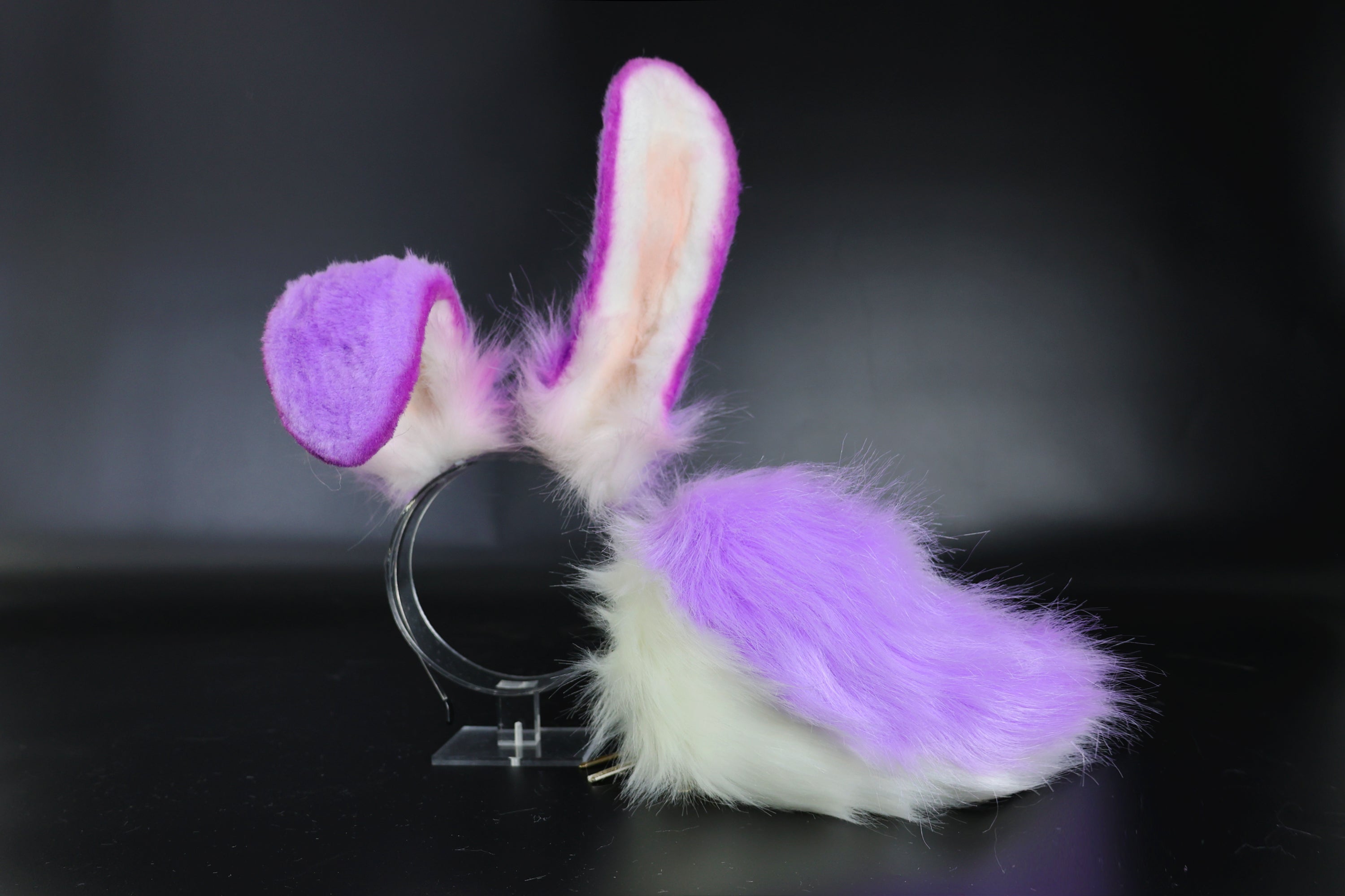 Purple faux fur bunny ear and tail bendable bunny ear cosplay rabbit ear and tail anime cosplay rabbit kemonomimi bunny therian