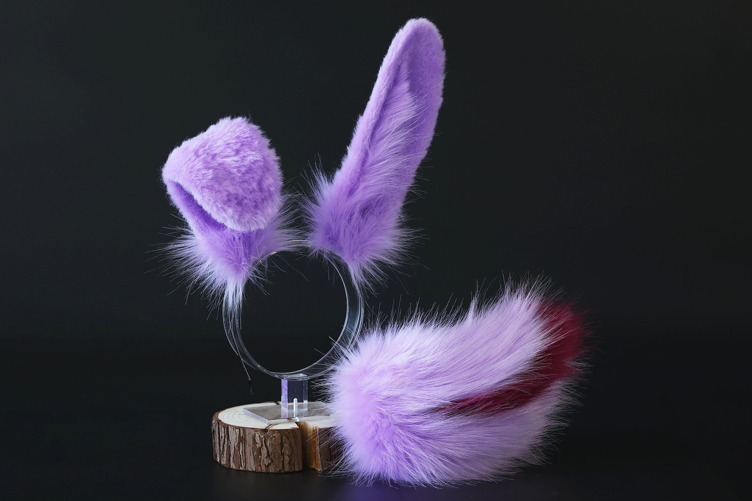 Purple faux fur bunny ear and tail bendable bunny ear cosplay rabbit ear and tail anime cosplay rabbit kemonomimi bunny therian