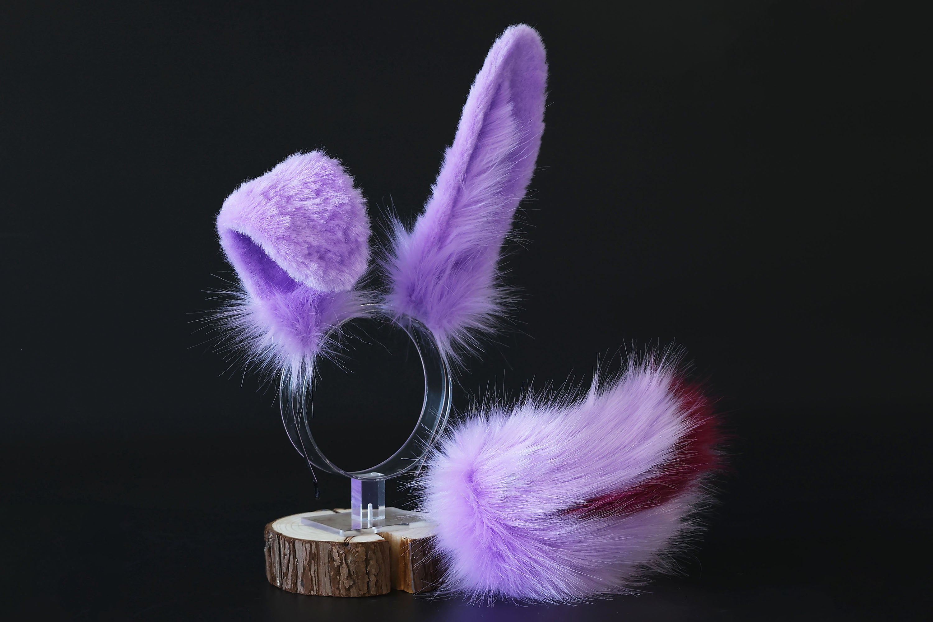 Purple faux fur bunny ear and tail bendable bunny ear cosplay rabbit ear and tail anime cosplay rabbit kemonomimi bunny therian