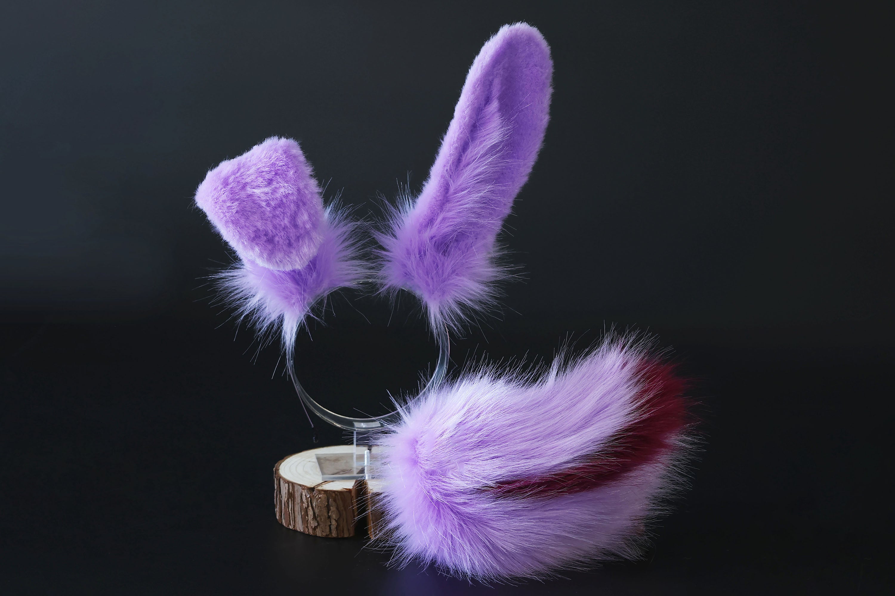 Purple faux fur bunny ear and tail bendable bunny ear cosplay rabbit ear and tail anime cosplay rabbit kemonomimi bunny therian