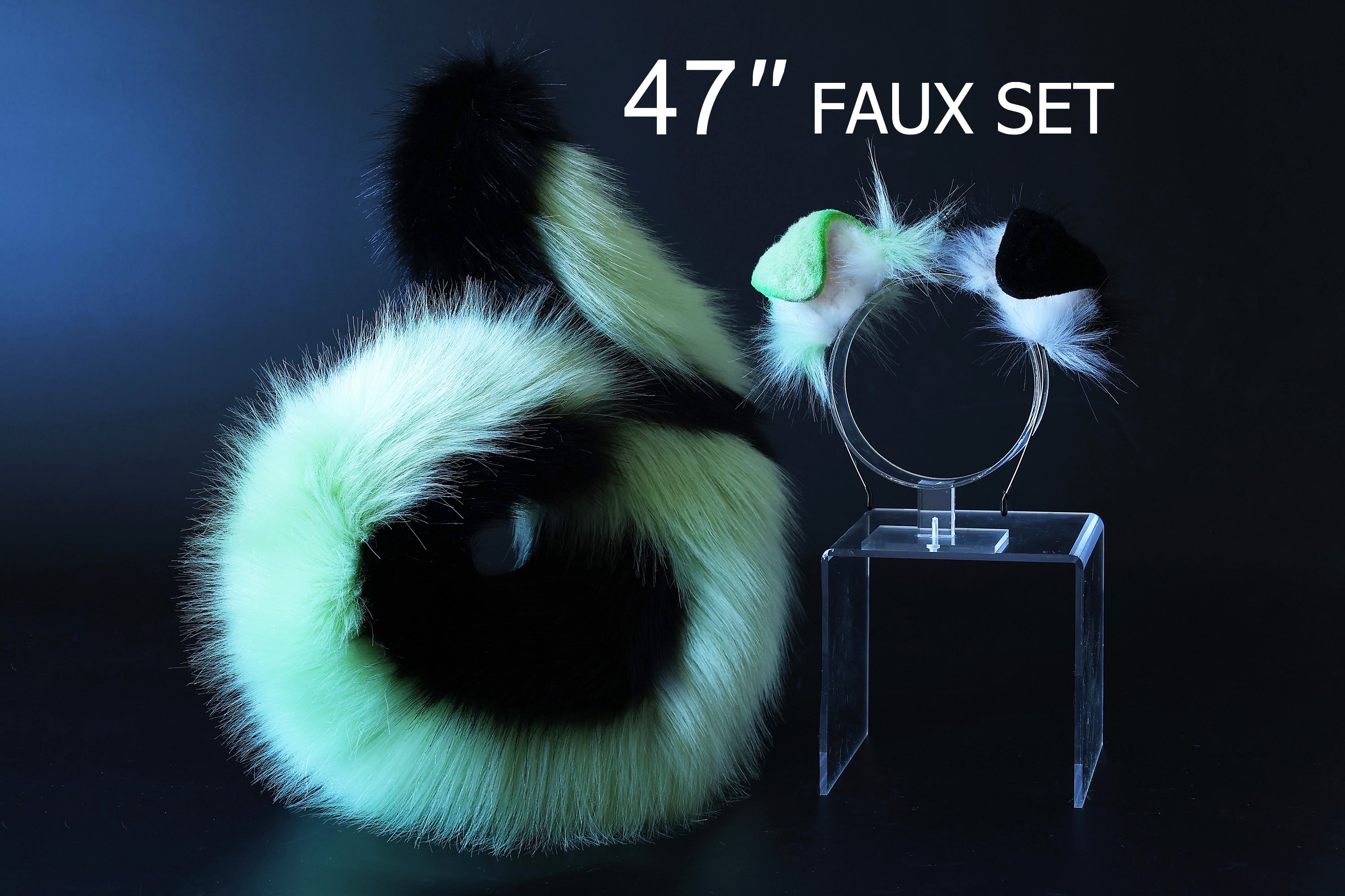 Green black faux fur puppy ear and tail kemonomimi shepherd dog tail and ear set shiba Inu dog ear and tail plug curved anime cosplay puppy play