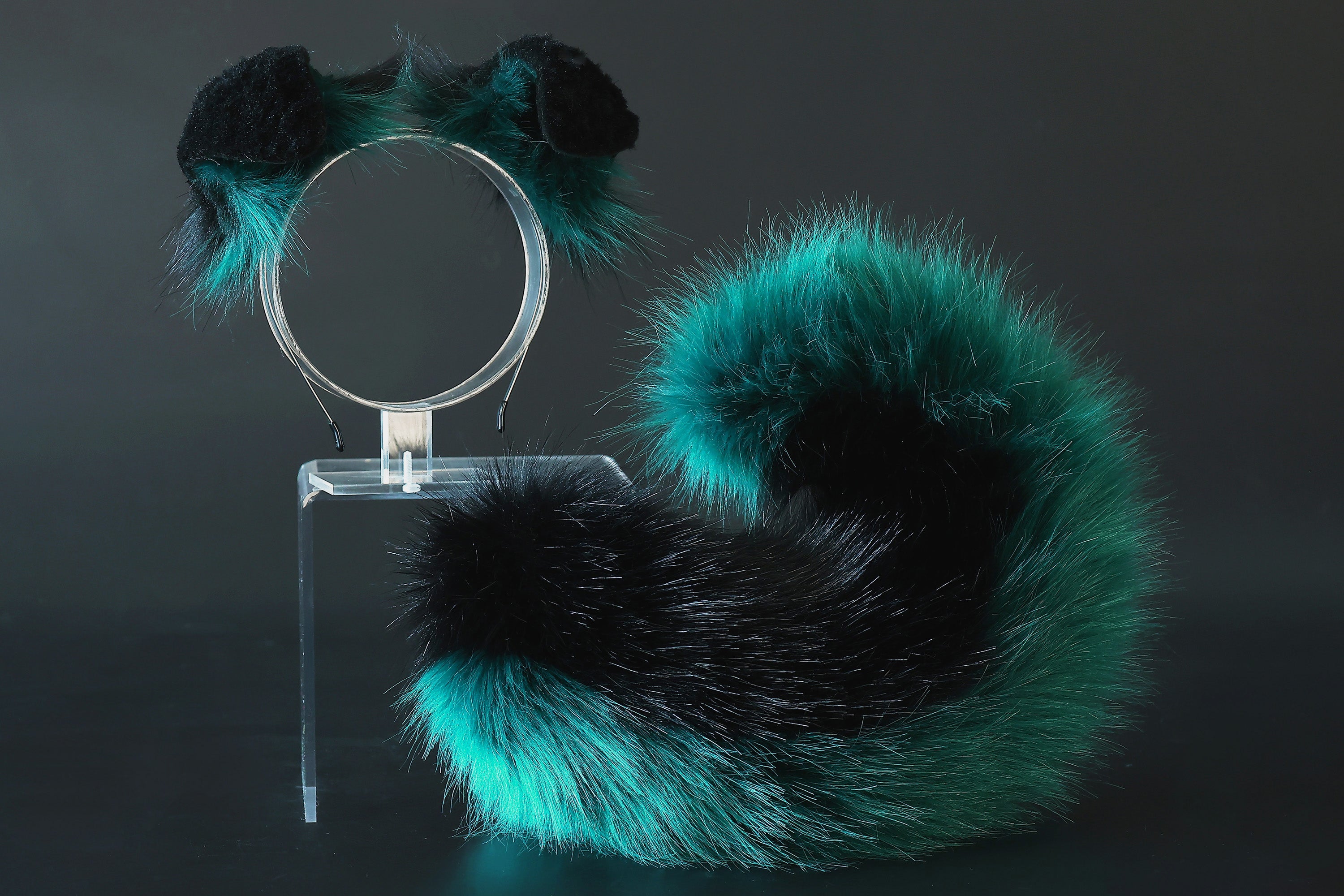 Black green puppy ear and tail plug set kemonomimi Shepherd dog ear and tail plug set Shiba Inu dog ear and tail butt plug set cosplay petplay puppy play dog therian