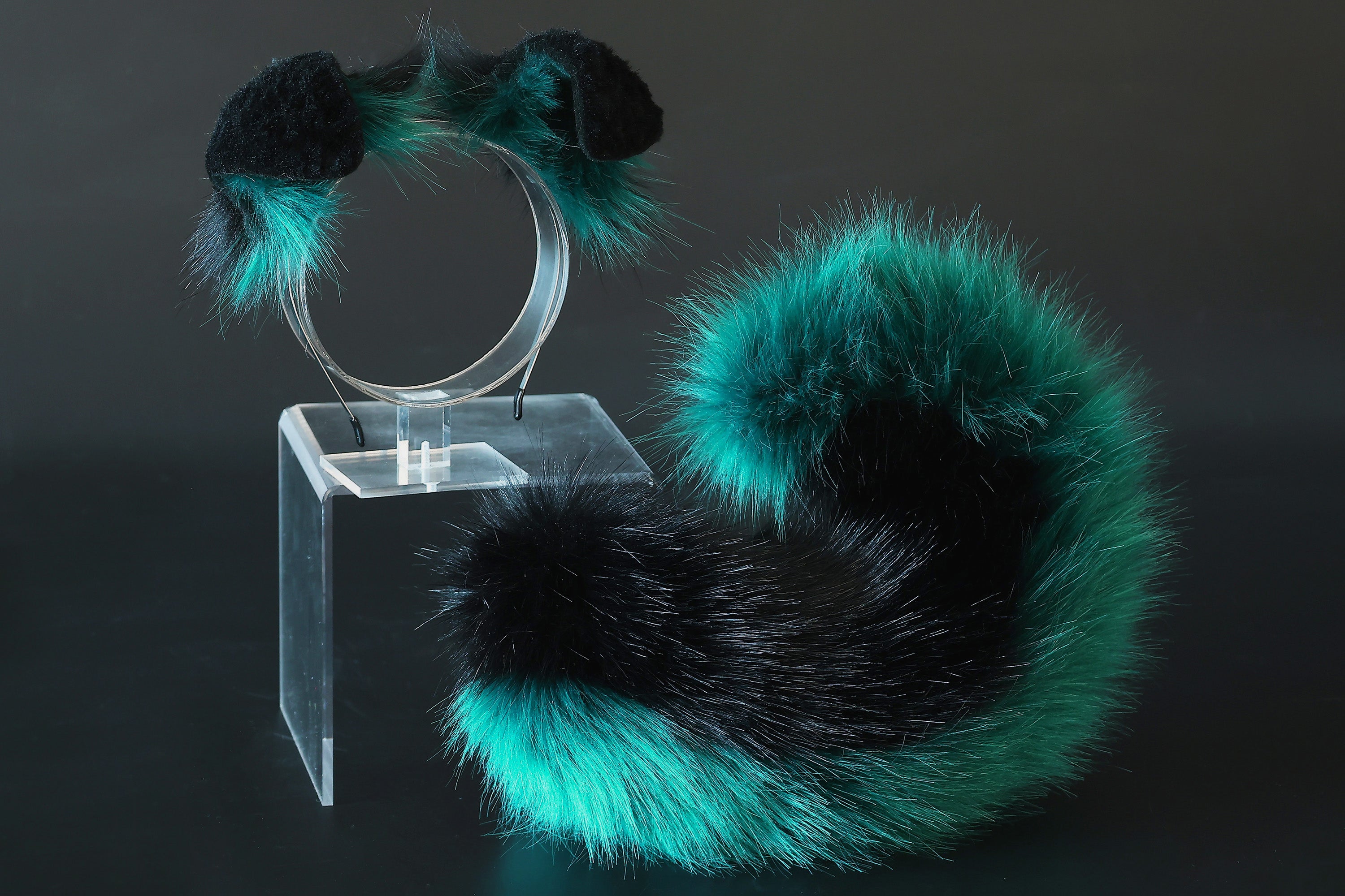 Black green puppy ear and tail plug set kemonomimi Shepherd dog ear and tail plug set Shiba Inu dog ear and tail butt plug set cosplay petplay puppy play dog therian