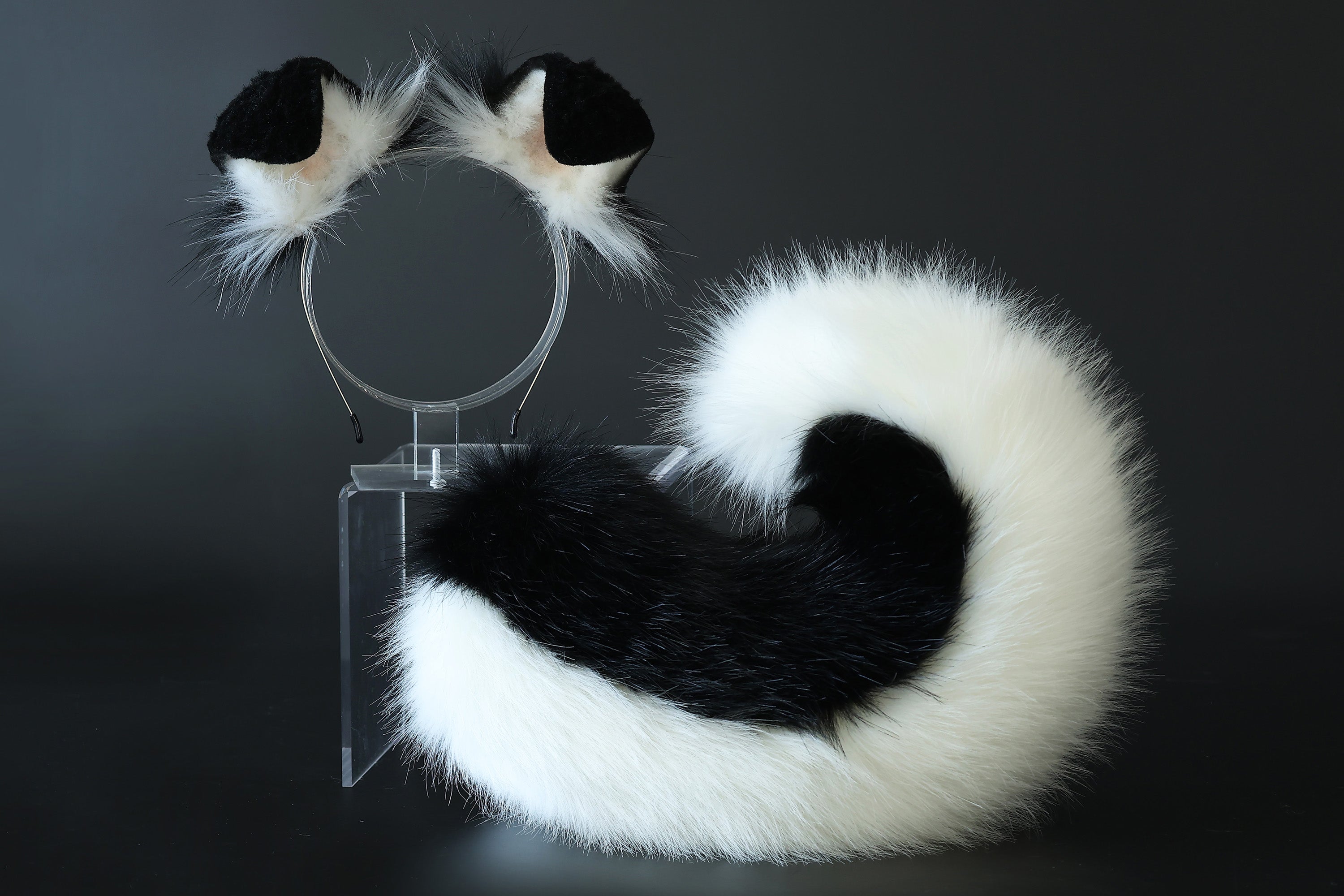 Black white puppy ear and tail plug set kemonomimi Shepherd dog ear and tail plug set Shiba Inu dog ear and tail butt plug set cosplay petplay puppy play dog therian