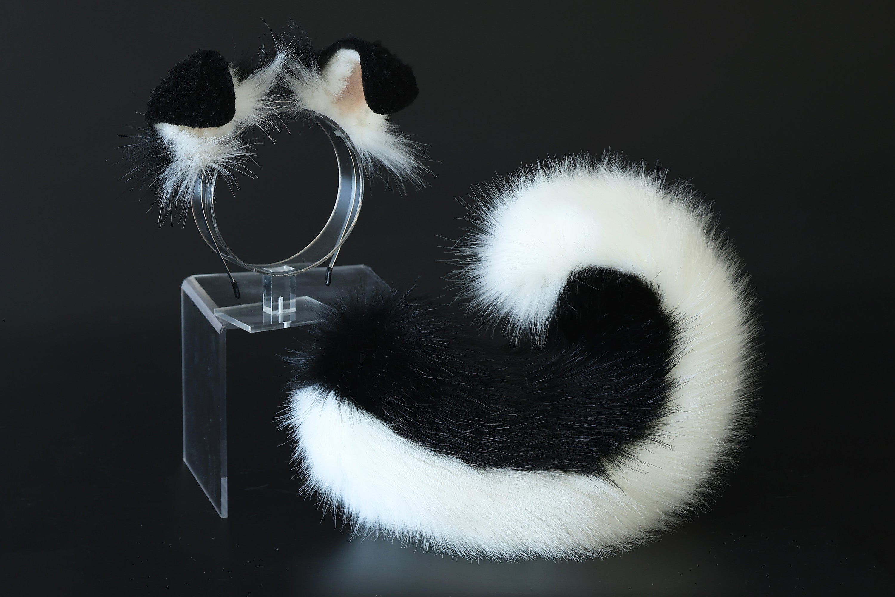 Black white puppy ear and tail plug set kemonomimi Shepherd dog ear and tail plug set Shiba Inu dog ear and tail butt plug set cosplay petplay puppy play dog therian