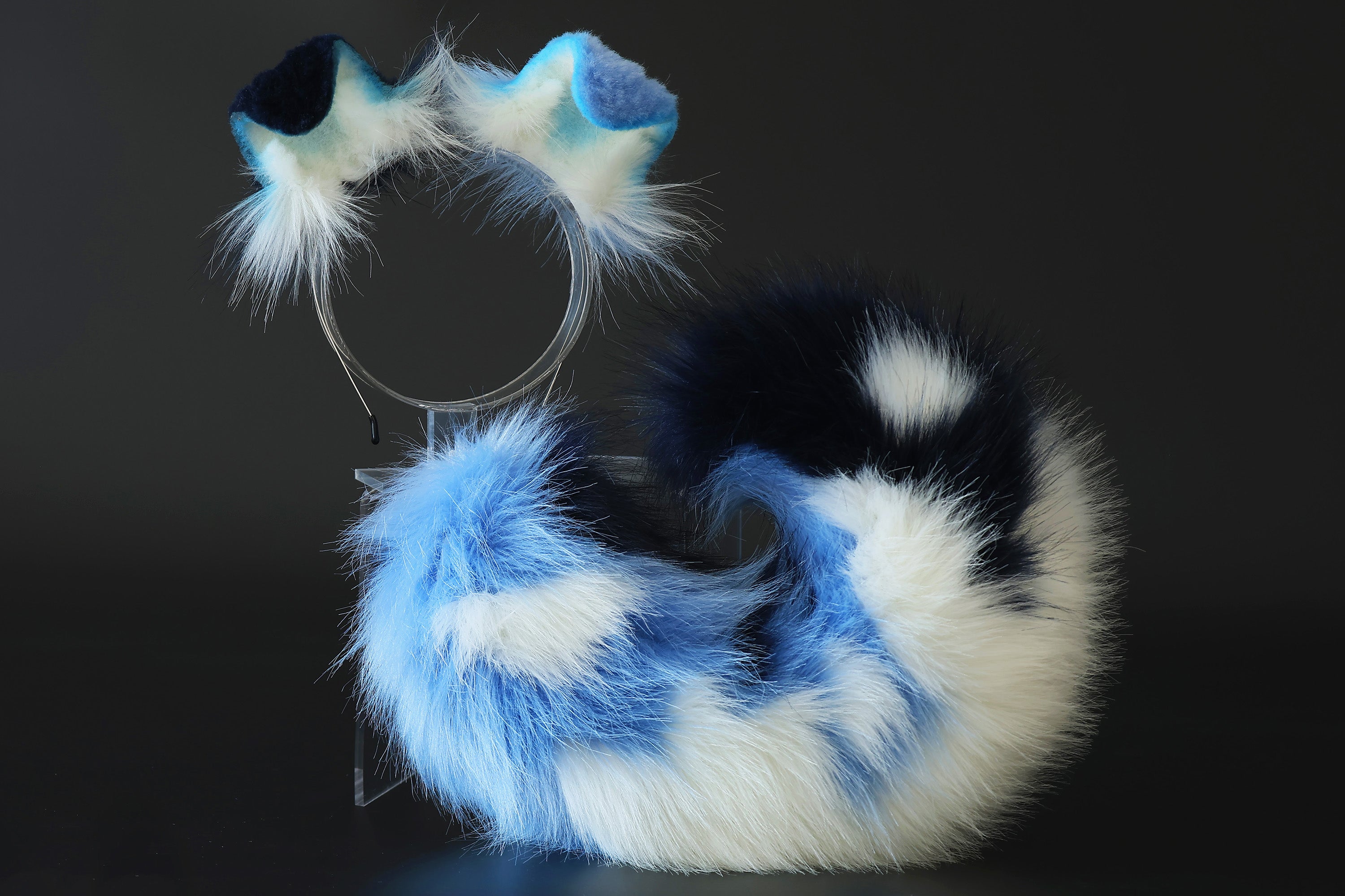 Blue white faux fur shepherd dog tail and ear Splicing Shiba Inu dog ear and tail anime cosplay therian puppy ear tail butt plug dog girl kemonomimi puppy furry