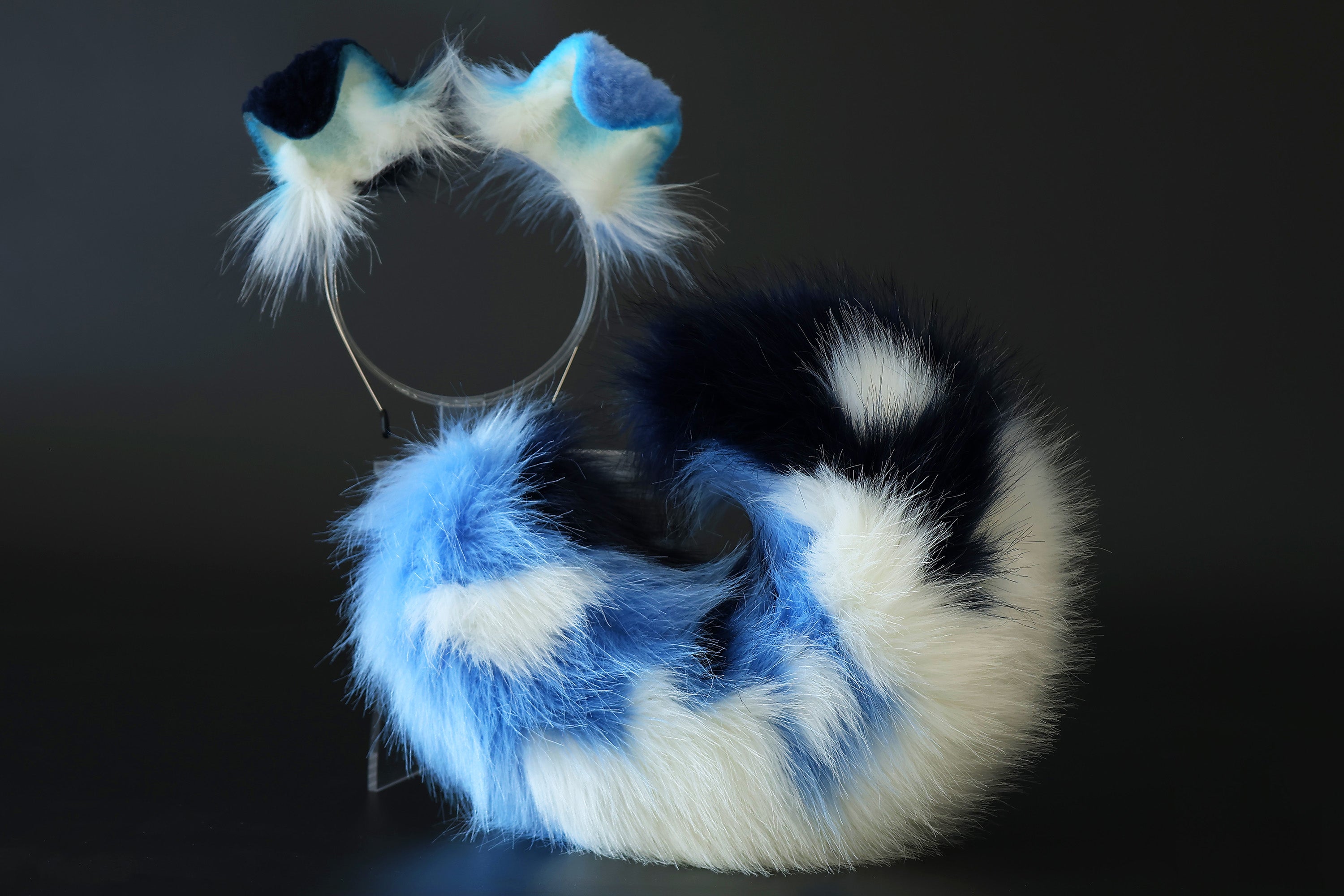 Blue white faux fur shepherd dog tail and ear Splicing Shiba Inu dog ear and tail anime cosplay therian puppy ear tail butt plug dog girl kemonomimi puppy furry