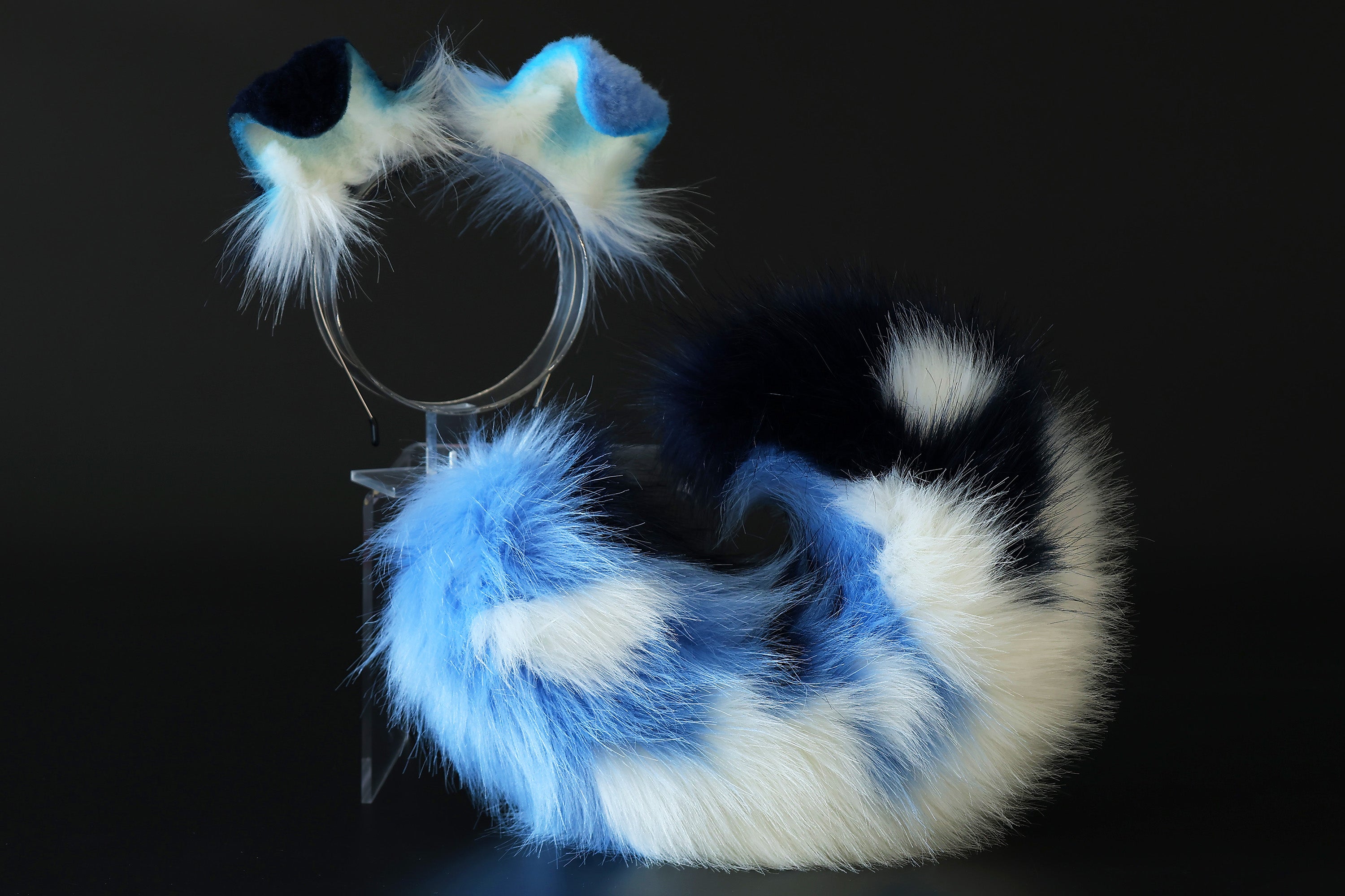 Blue white faux fur shepherd dog tail and ear Splicing Shiba Inu dog ear and tail anime cosplay therian puppy ear tail butt plug dog girl kemonomimi puppy furry