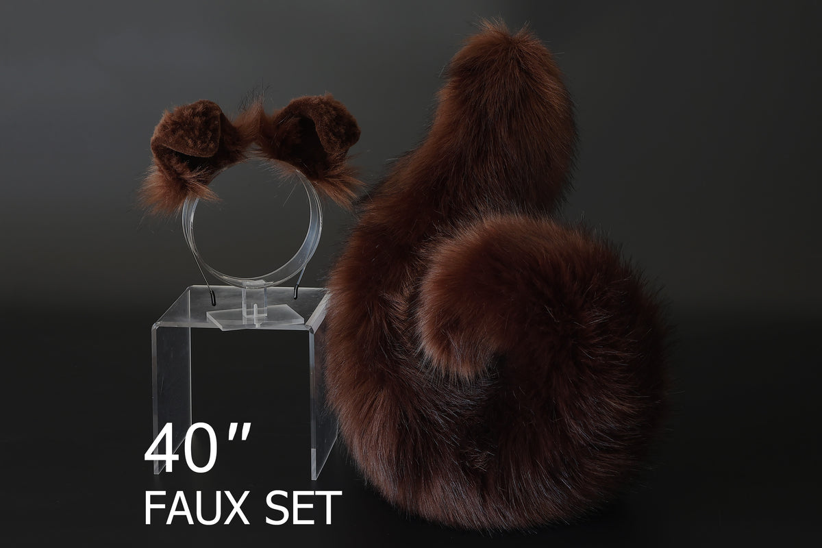 Brown faux fur puppy ear and tail plug realistic white with black tip fake fur furry shiba Inu dog tail and ears anime cosplay shepherd dog kemonomimi puppy play dog therian