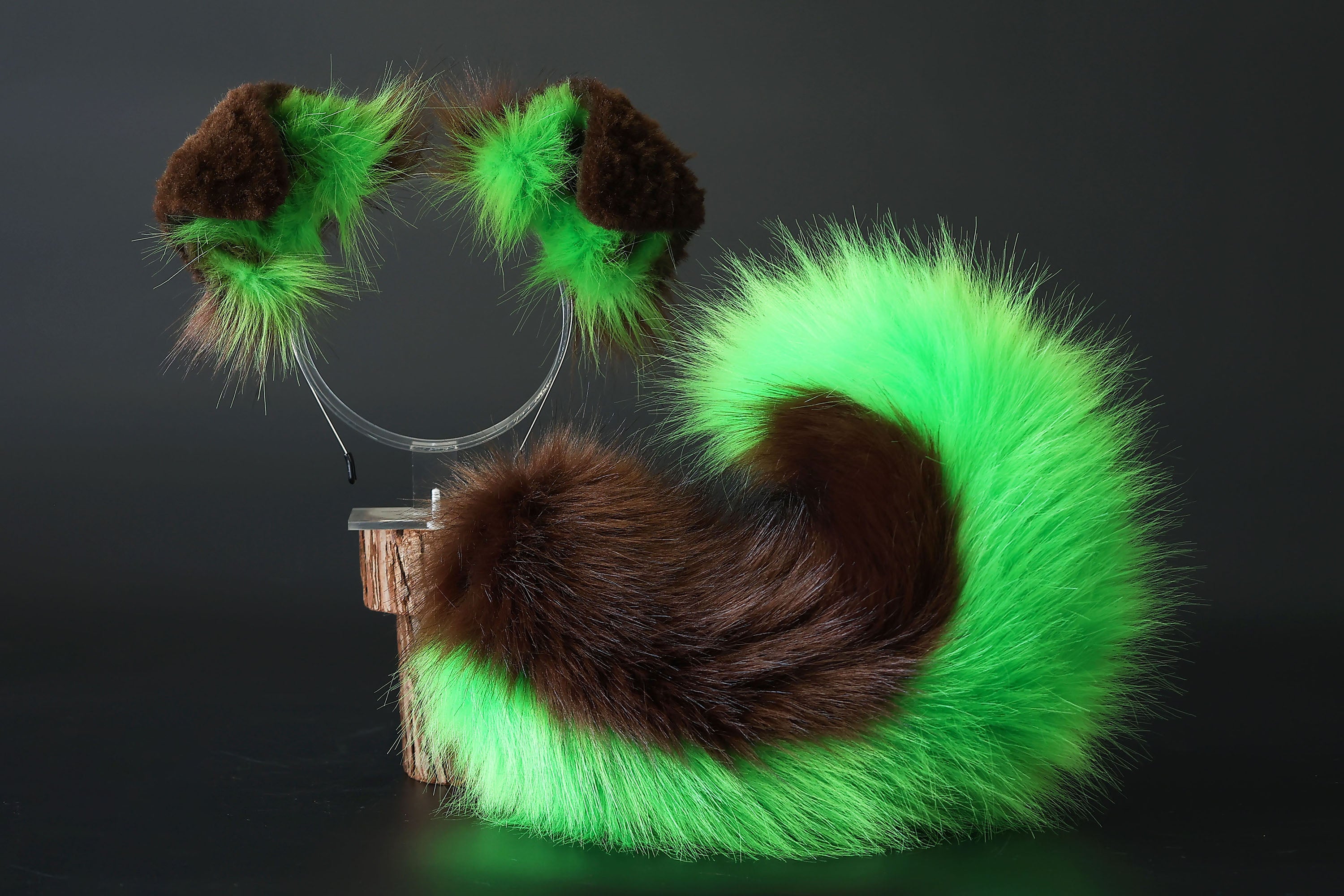Brown green puppy ear and tail plug set kemonomimi Shepherd dog ear and tail plug set Shiba Inu dog ear and tail butt plug set cosplay petplay puppy play dog therian