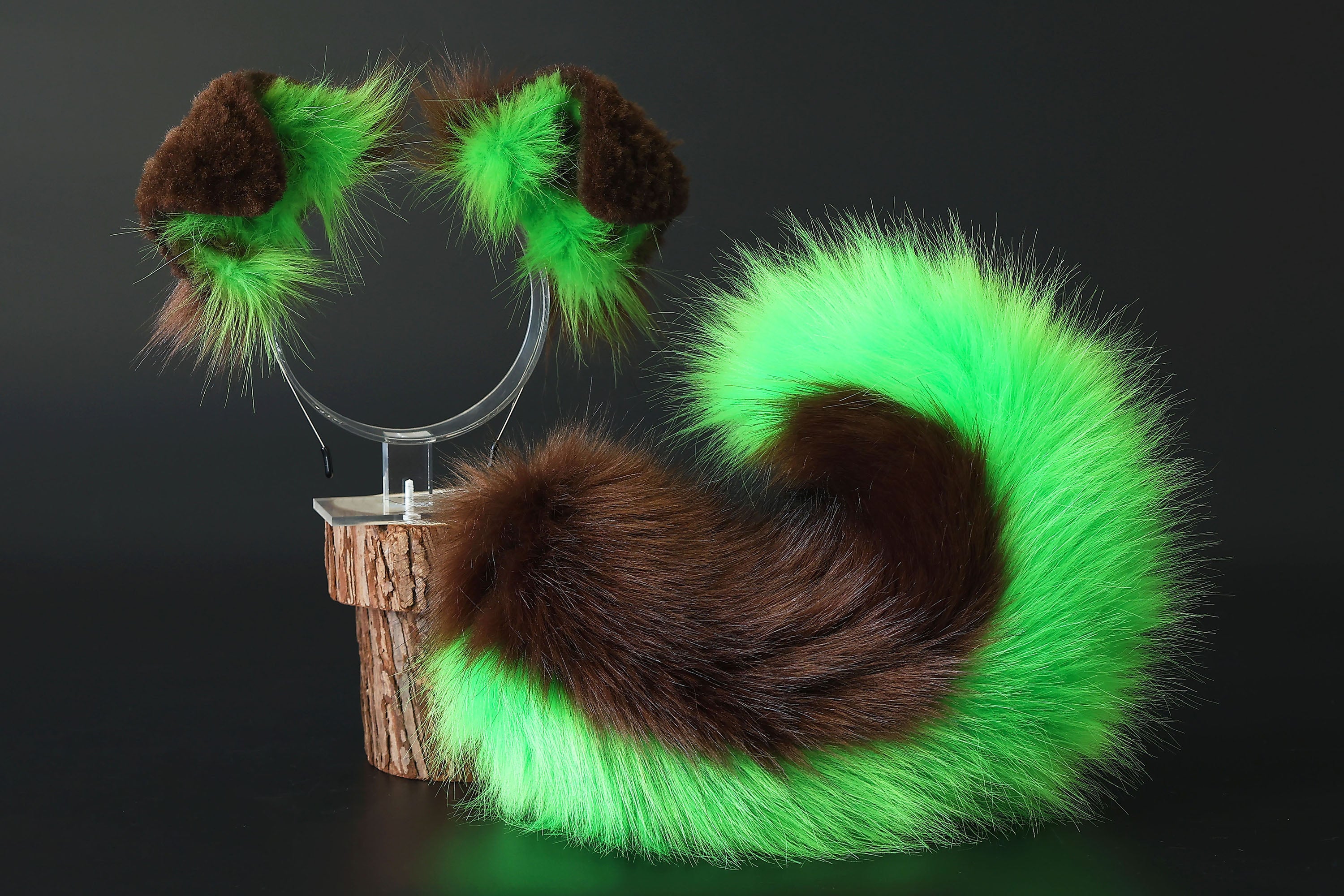 Brown green puppy ear and tail plug set kemonomimi Shepherd dog ear and tail plug set Shiba Inu dog ear and tail butt plug set cosplay petplay puppy play dog therian
