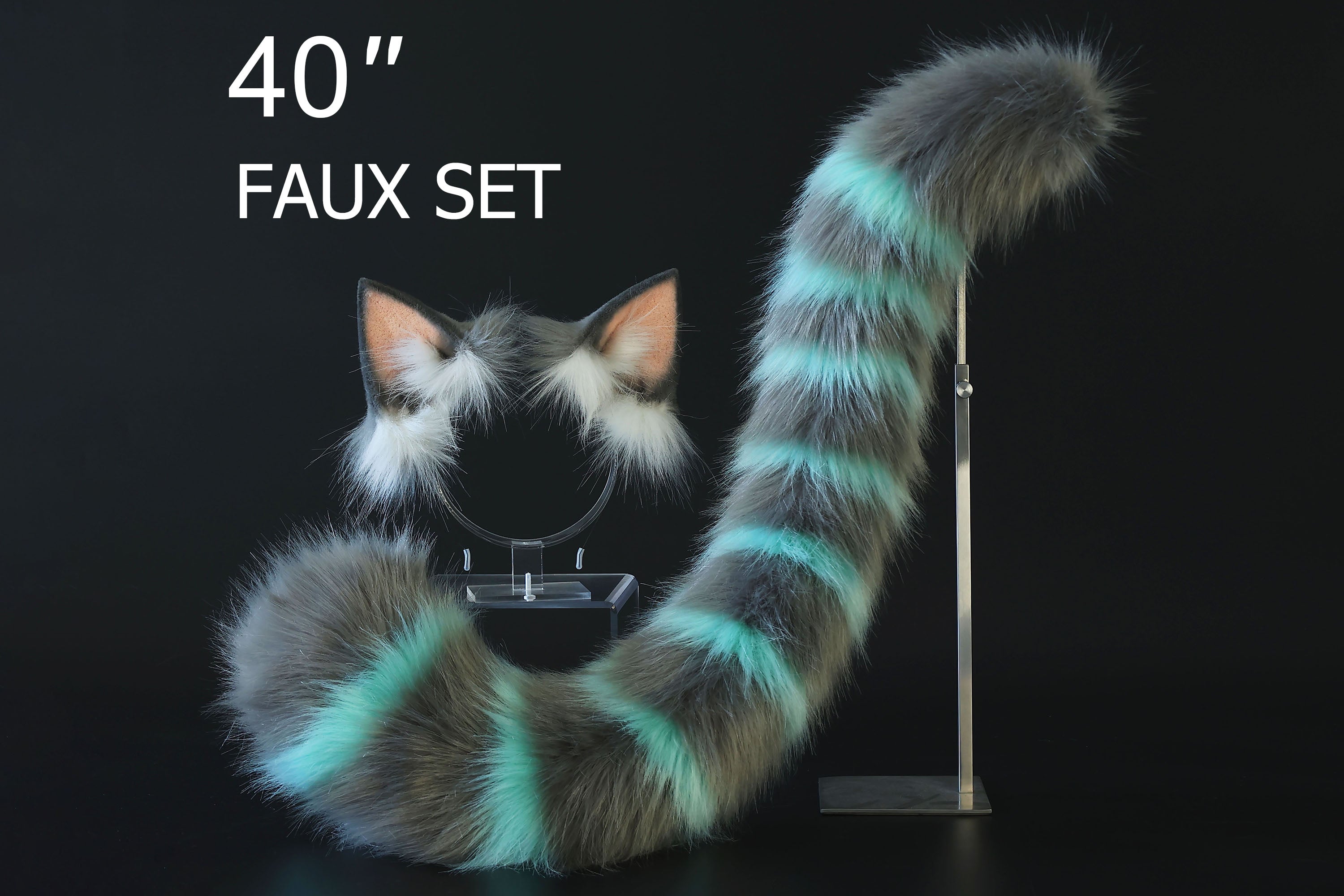 Cheshire cat ear and tail - Alice In Wonderland turquoise stripes cheshire cat tail butt plug and ear cheshire cat cosplay therian kitten kemonomimi