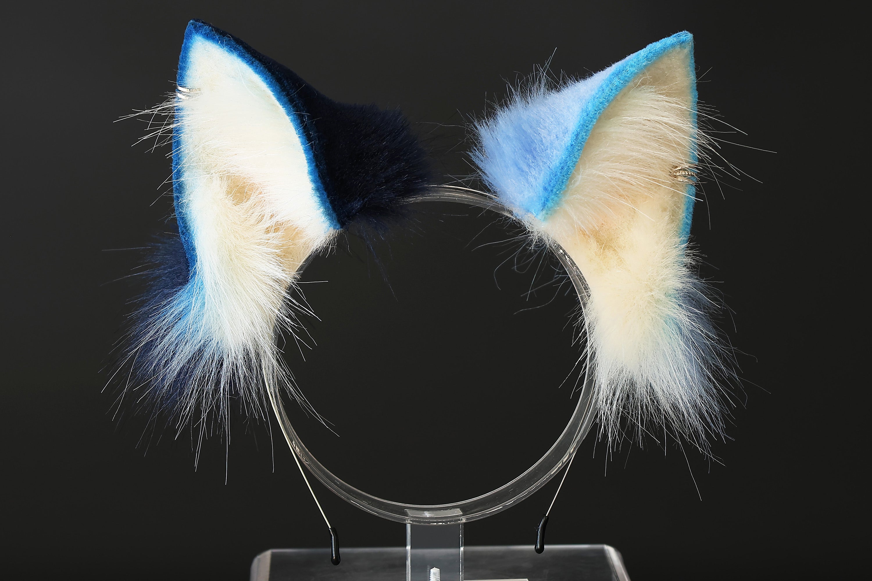Faux fur cat tail and ear set blue white black kitten ear and tail butt plug anime cosplay therian fox ear and tail wolf ear and tail cat kemonomimi kitten