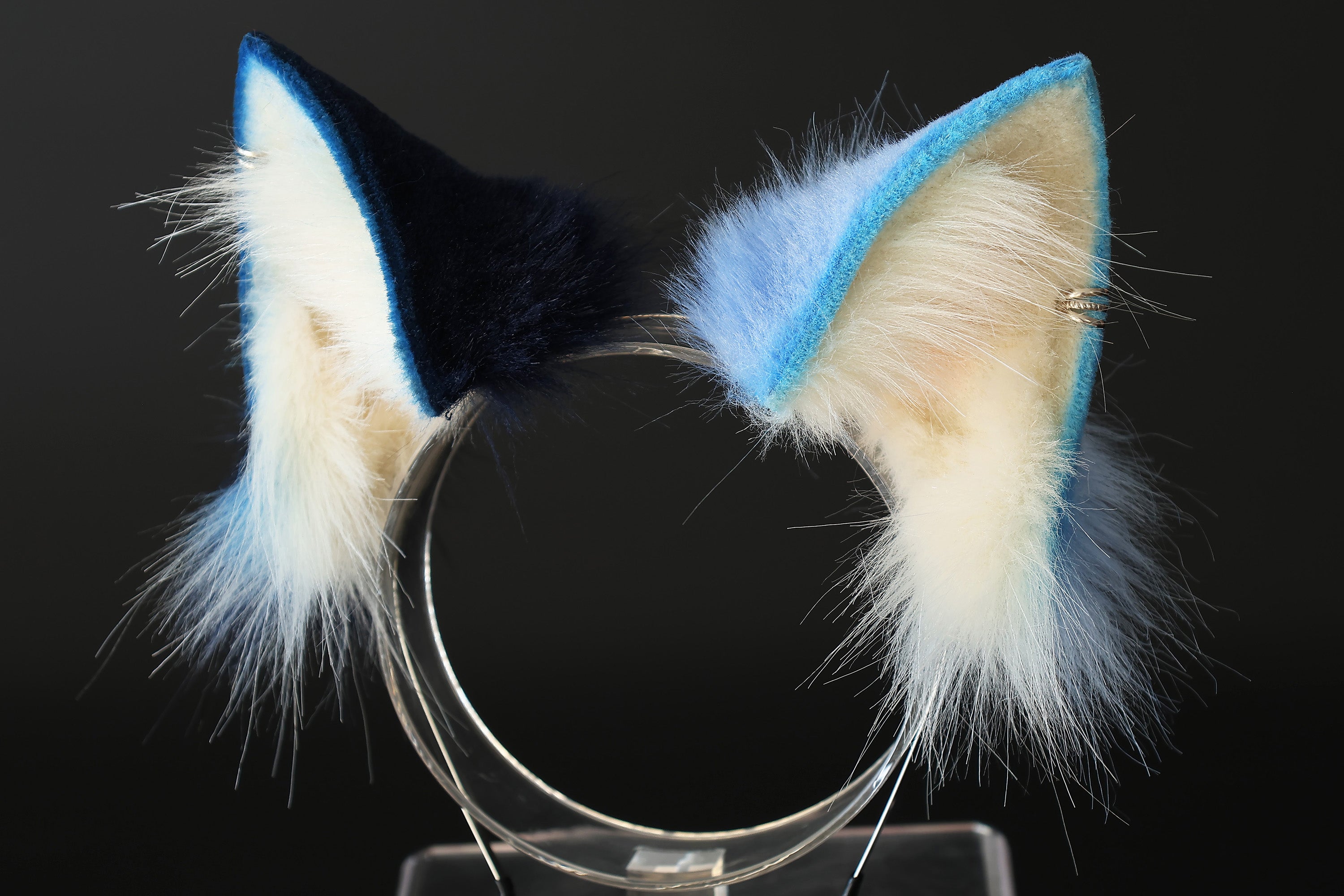 Faux fur cat tail and ear set blue white black kitten ear and tail butt plug anime cosplay therian fox ear and tail wolf ear and tail cat kemonomimi kitten