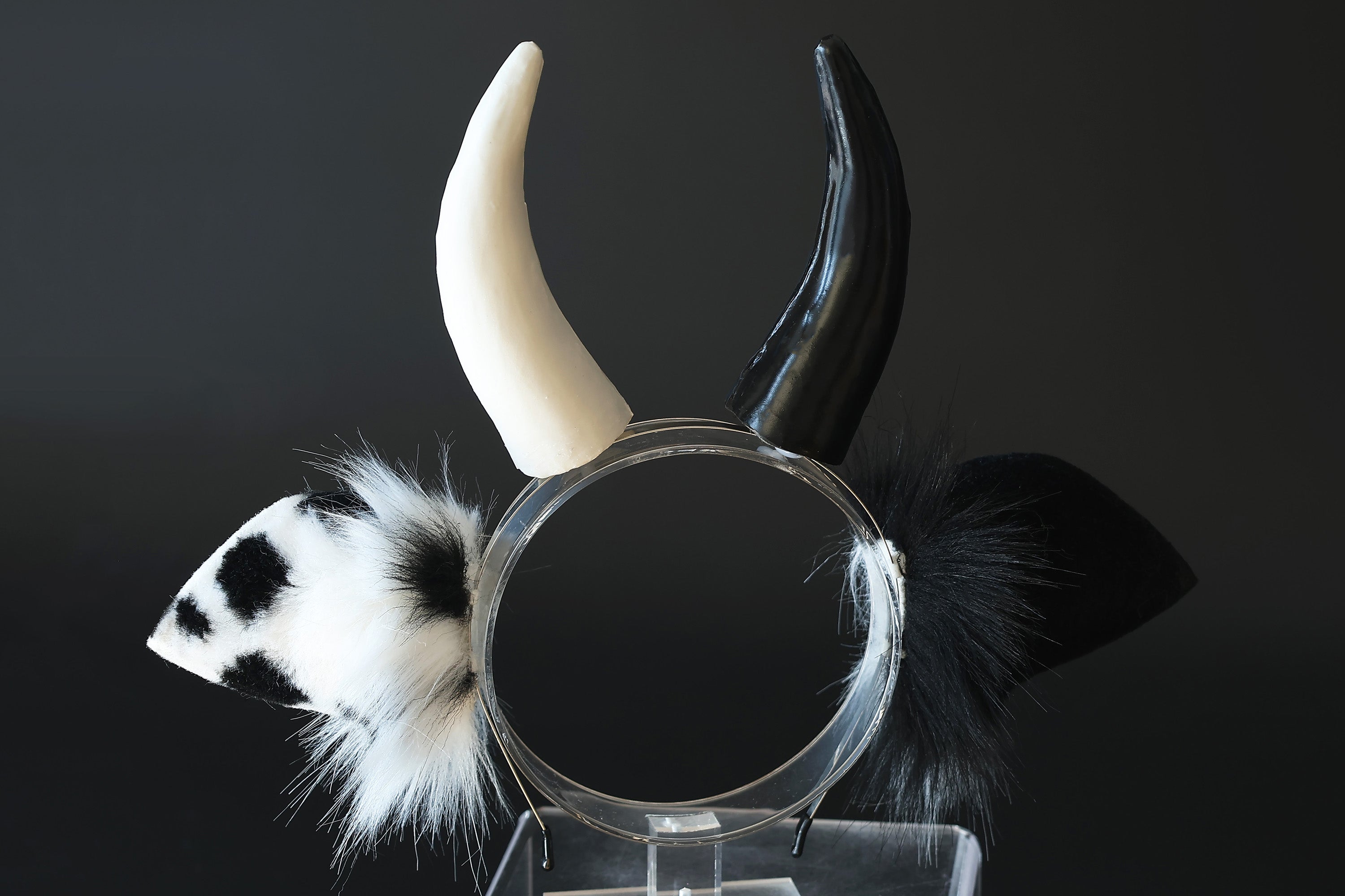 Faux fur cow costume ears and tail butt plug cow kemonomimi cow cosplay white black cow ears with horns therian anime cosplay christmas gift birthday