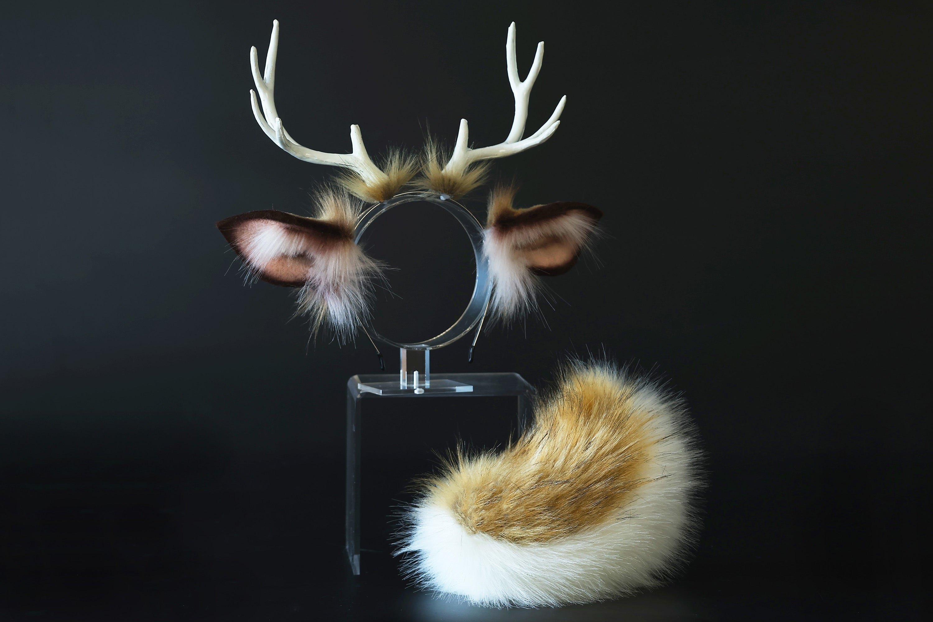 Faux fur deer ears and tail butt plug deer kemonomimi deer cosplay brown deer ears with horns therian anime cosplay christmas gift birthday