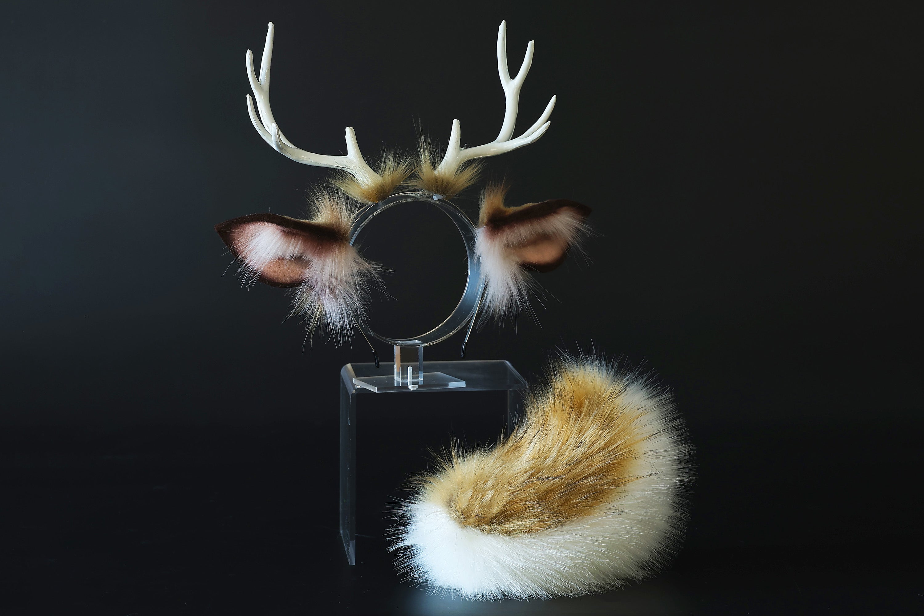 Faux fur deer ears and tail butt plug deer kemonomimi deer cosplay brown deer ears with horns therian anime cosplay christmas gift birthday