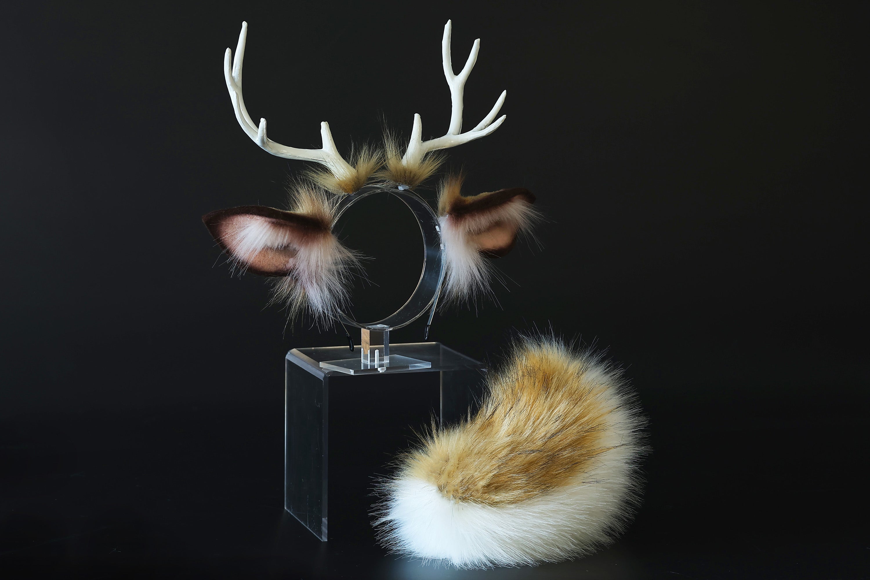 Faux fur deer ears and tail butt plug deer kemonomimi deer cosplay brown deer ears with horns therian anime cosplay christmas gift birthday