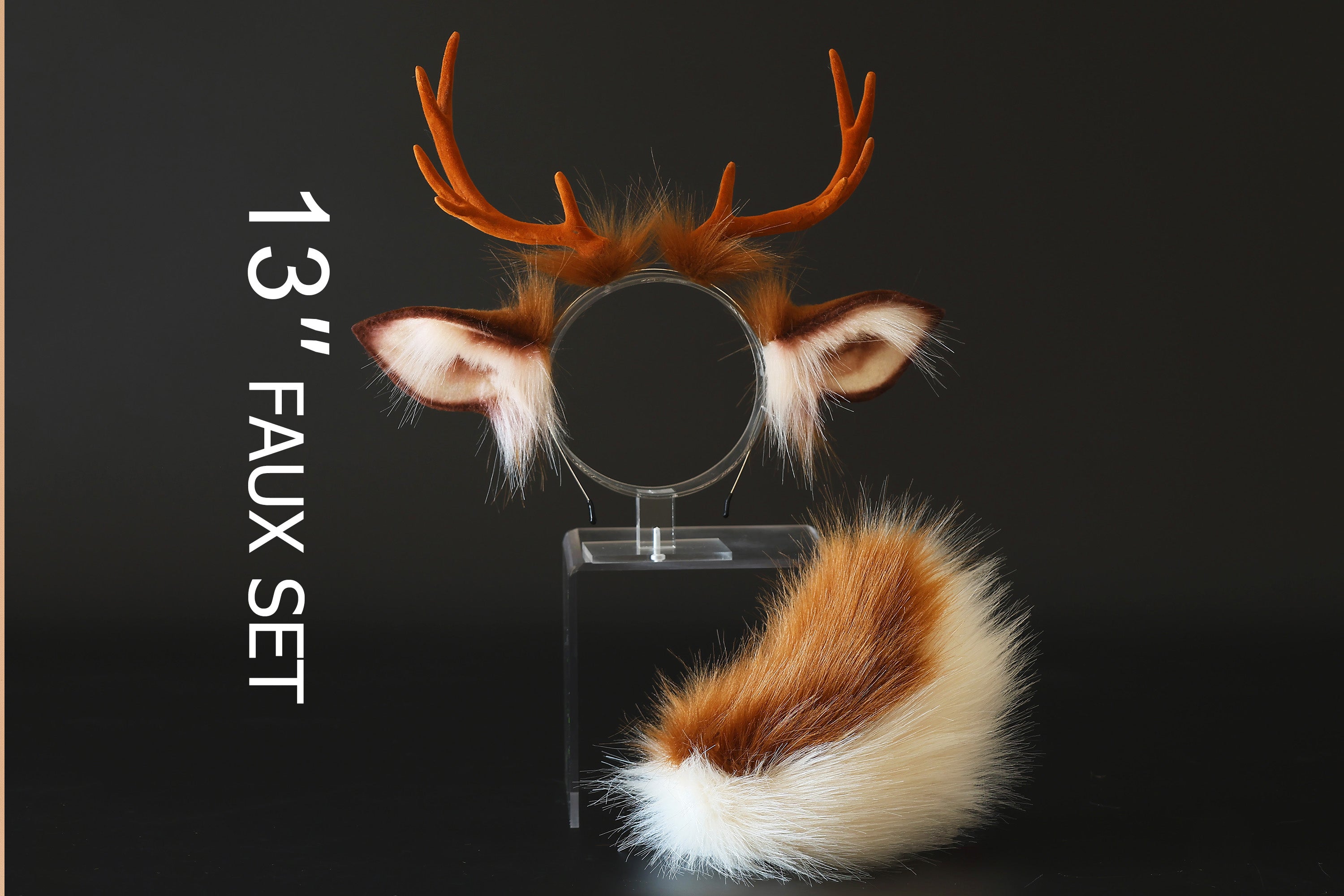 Faux fur deer ears and tail butt plug deer kemonomimi costume deer cosplay brown deer ears with horns therian anime cosplay christmas gift birthday