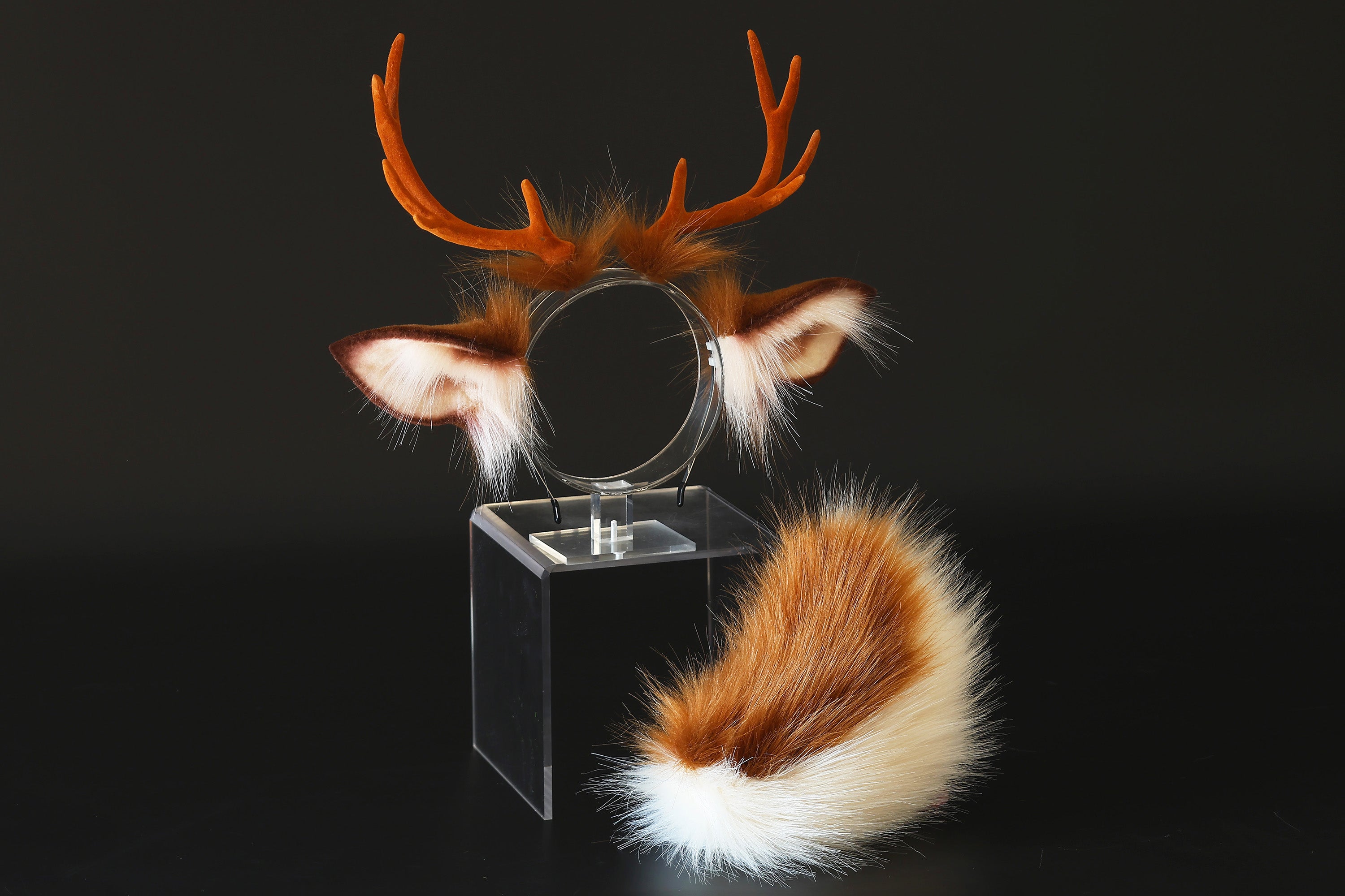 Faux fur deer ears and tail butt plug deer kemonomimi costume deer cosplay brown deer ears with horns therian anime cosplay christmas gift birthday