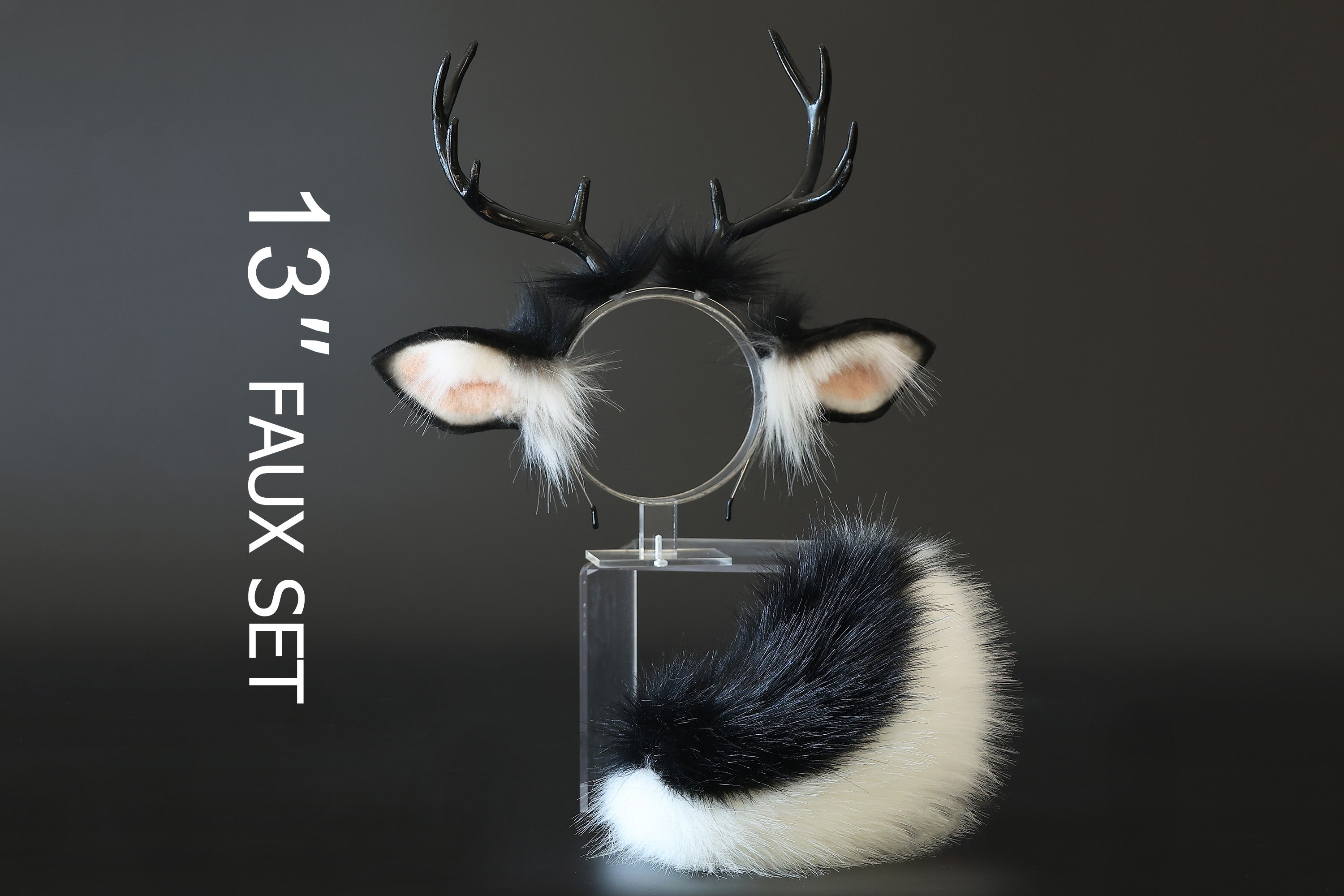 Faux fur deer ears and tail butt plug deer kemonomimi deer cosplay black deer ears with horns therian anime cosplay christmas gift birthday