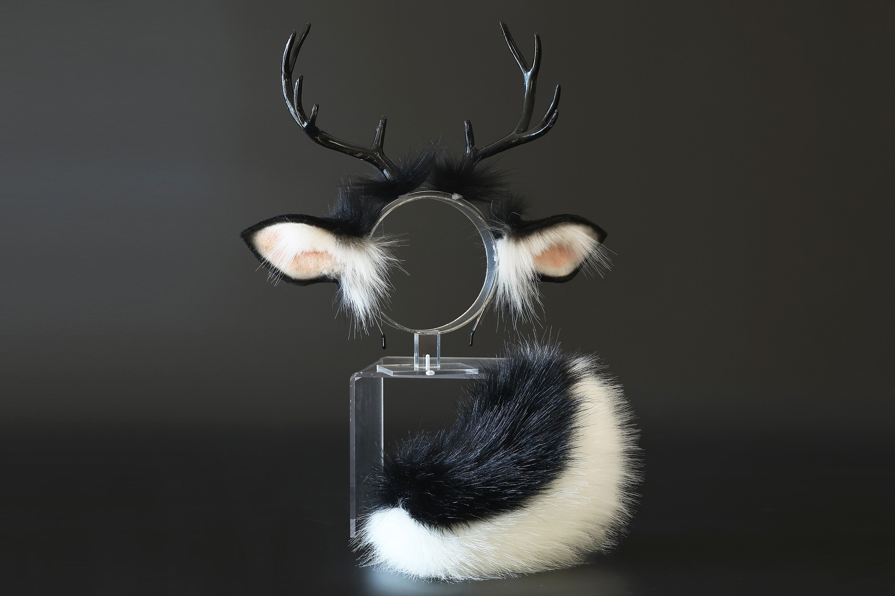 Faux fur deer ears and tail butt plug deer kemonomimi deer cosplay black deer ears with horns therian anime cosplay christmas gift birthday