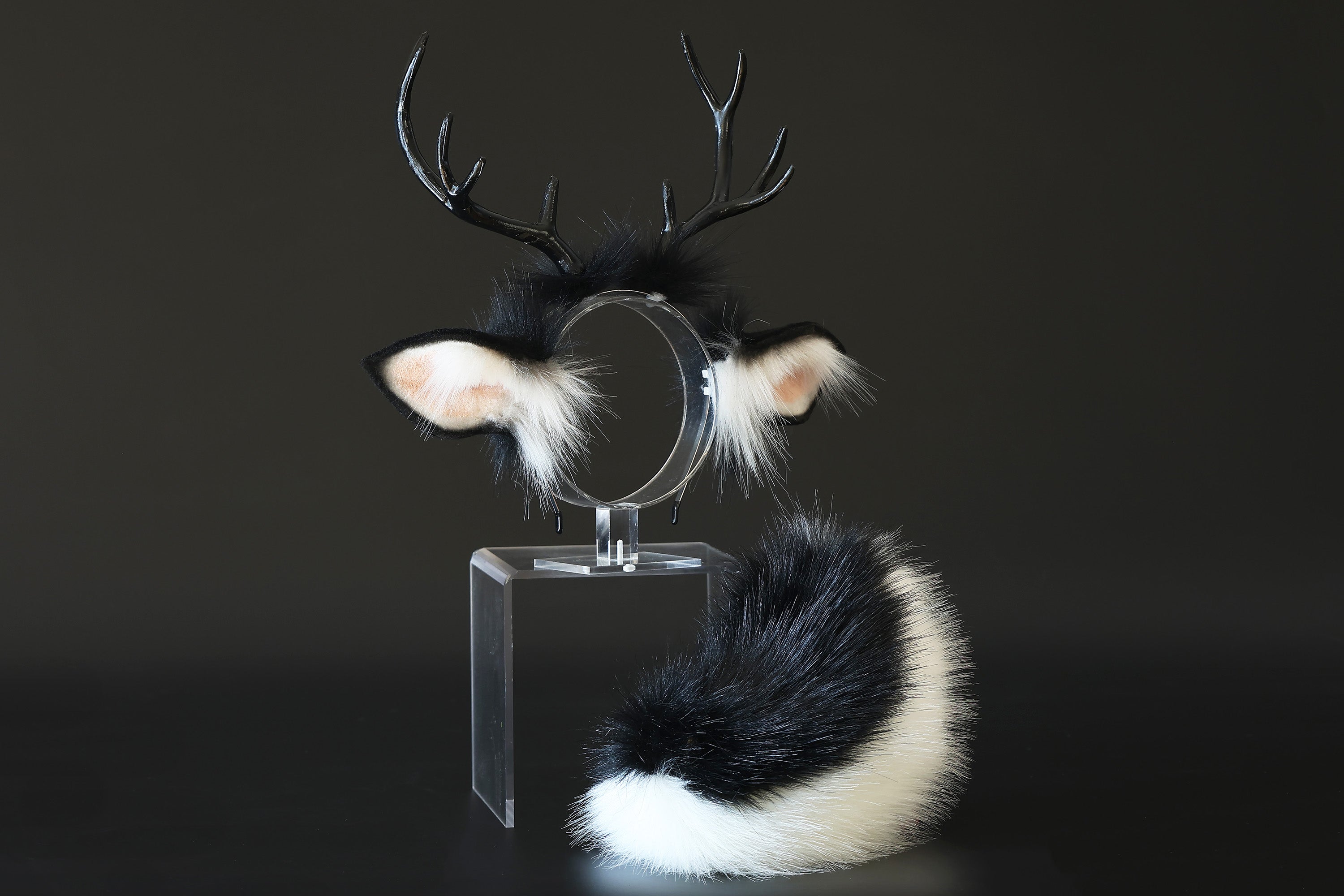 Faux fur deer ears and tail butt plug deer kemonomimi deer cosplay black deer ears with horns therian anime cosplay christmas gift birthday