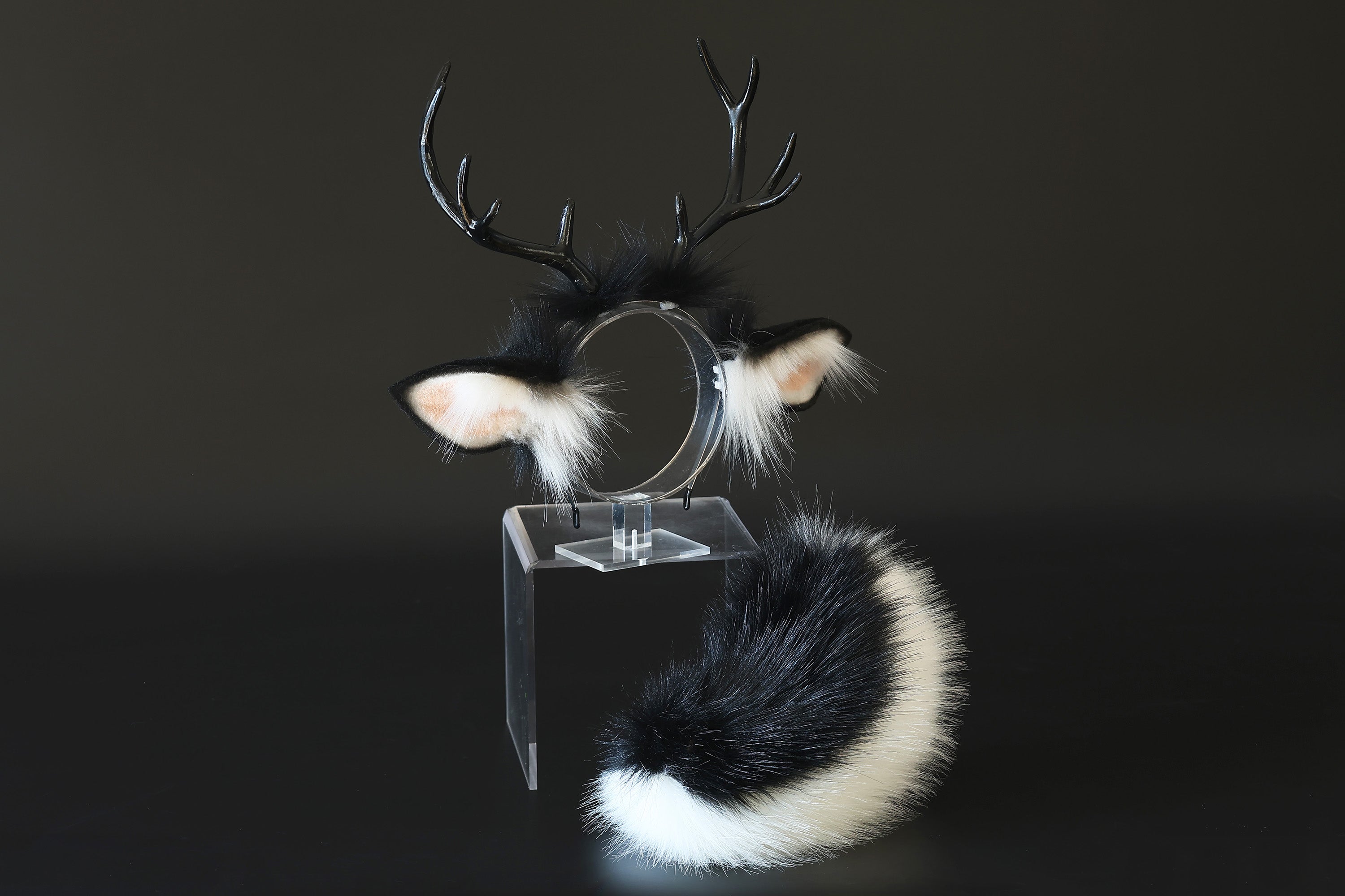 Faux fur deer ears and tail butt plug deer kemonomimi deer cosplay black deer ears with horns therian anime cosplay christmas gift birthday