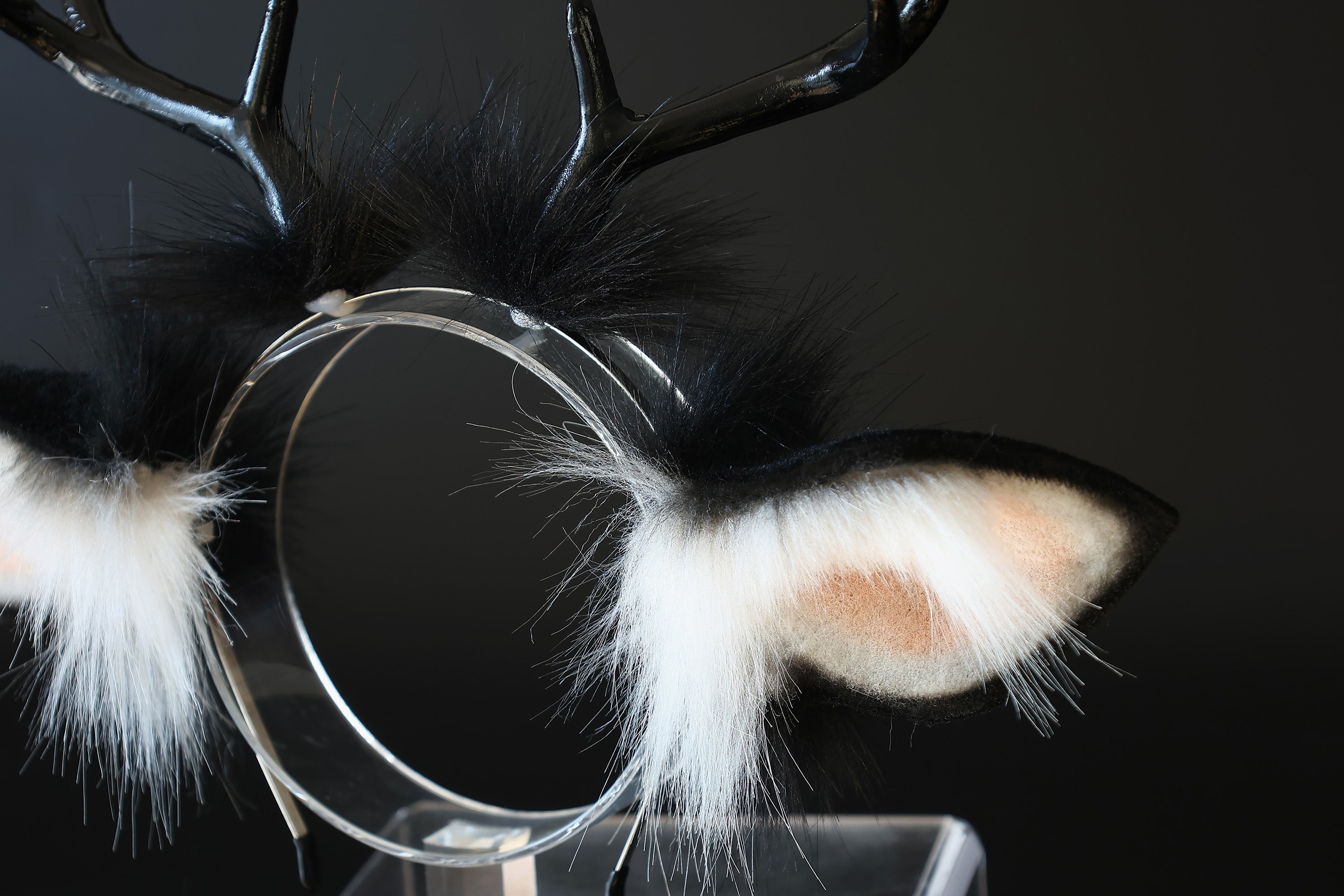 Faux fur deer ears and tail butt plug deer kemonomimi deer cosplay black deer ears with horns therian anime cosplay christmas gift birthday