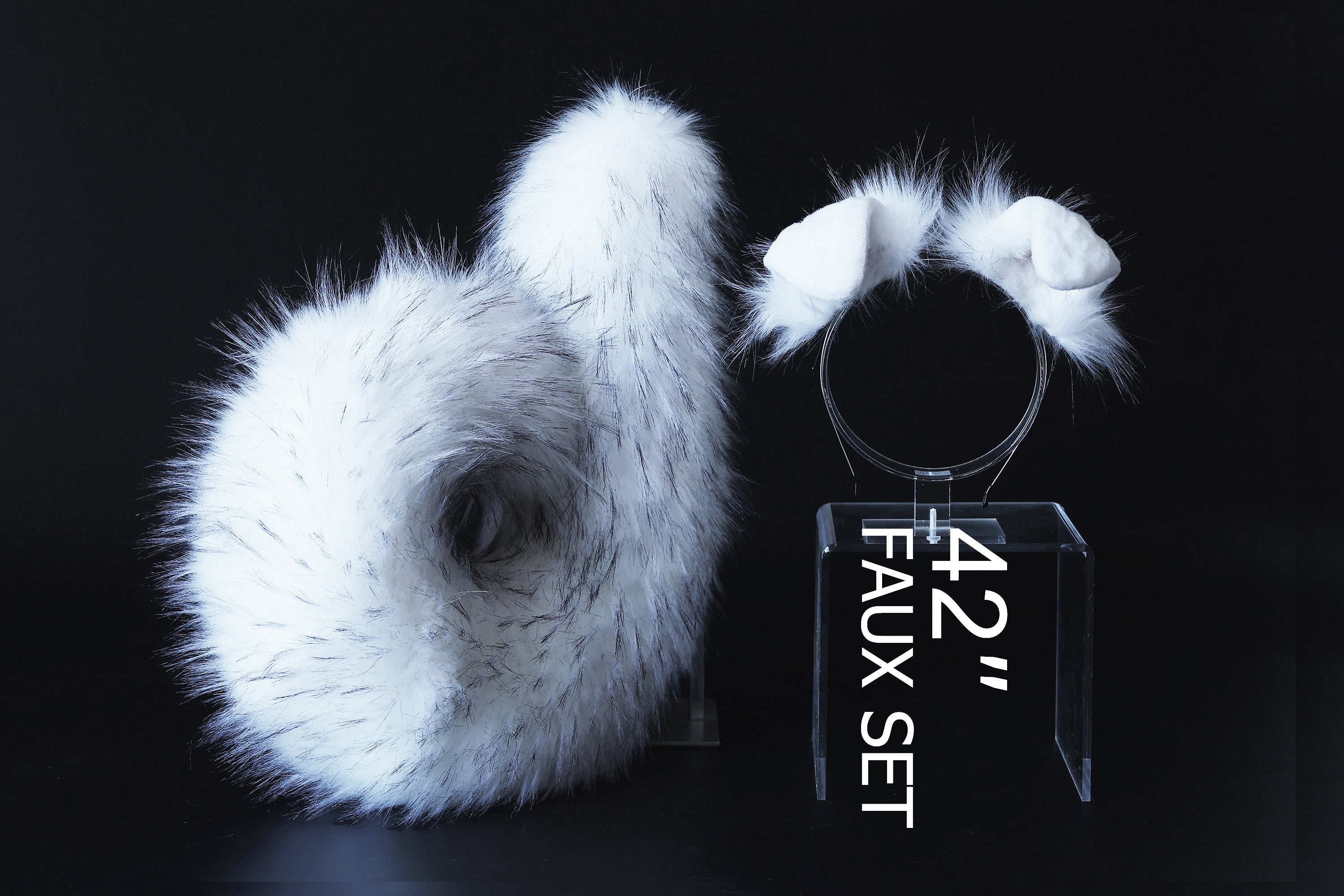 Faux fur puppy ear and tail plug realistic white with black tip fake fur furry shiba Inu dog tail and ears anime cosplay shepherd dog kemonomimi puppy play dog therian