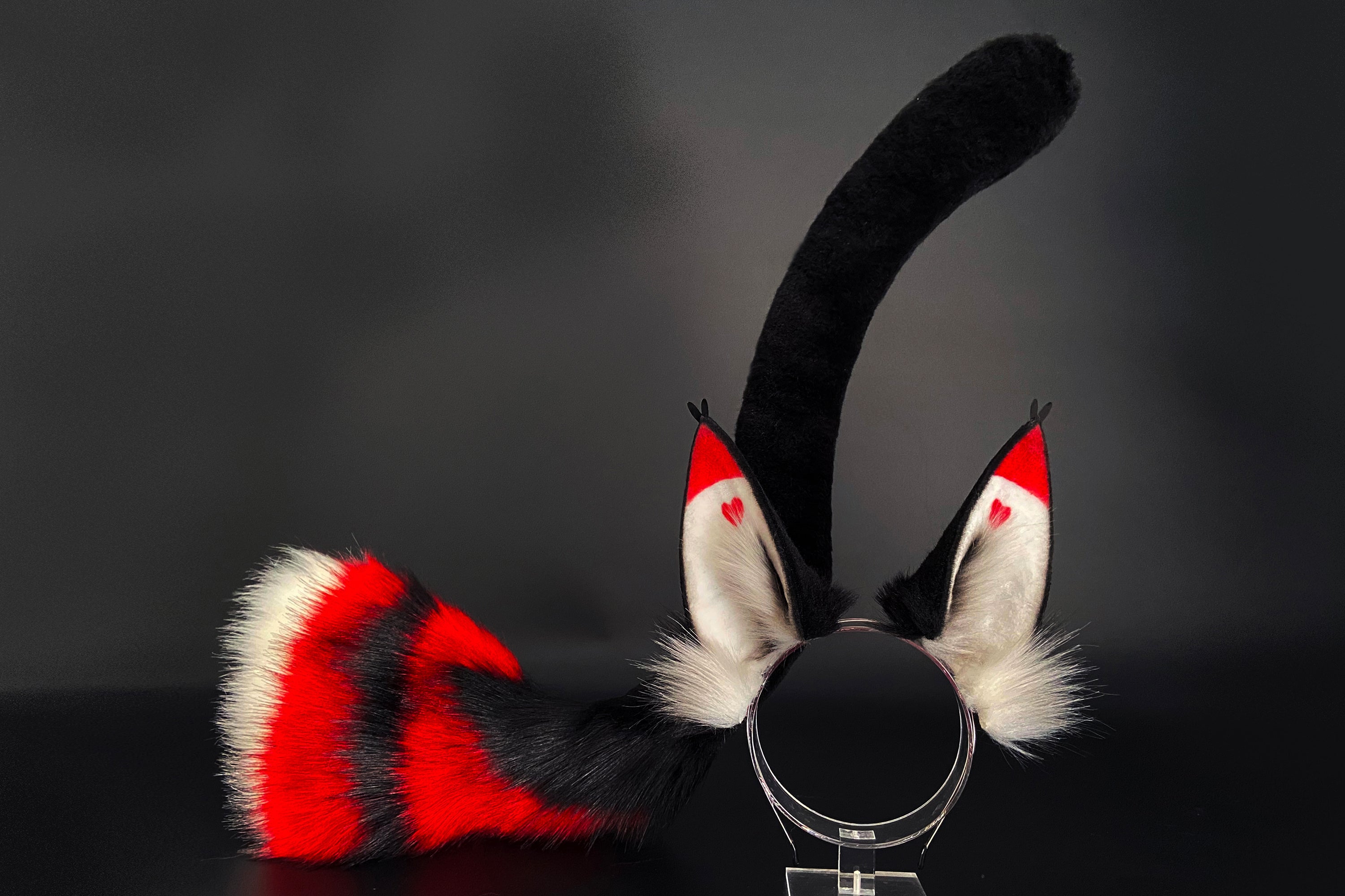Faux Fur Husk Ears Husk tail Hazbin Hotel Cosplay Ears - Husk Tail Cosplay - Hazbin Hotel Husk Ears and Tail - Faux Fur Ears and Tug Tail