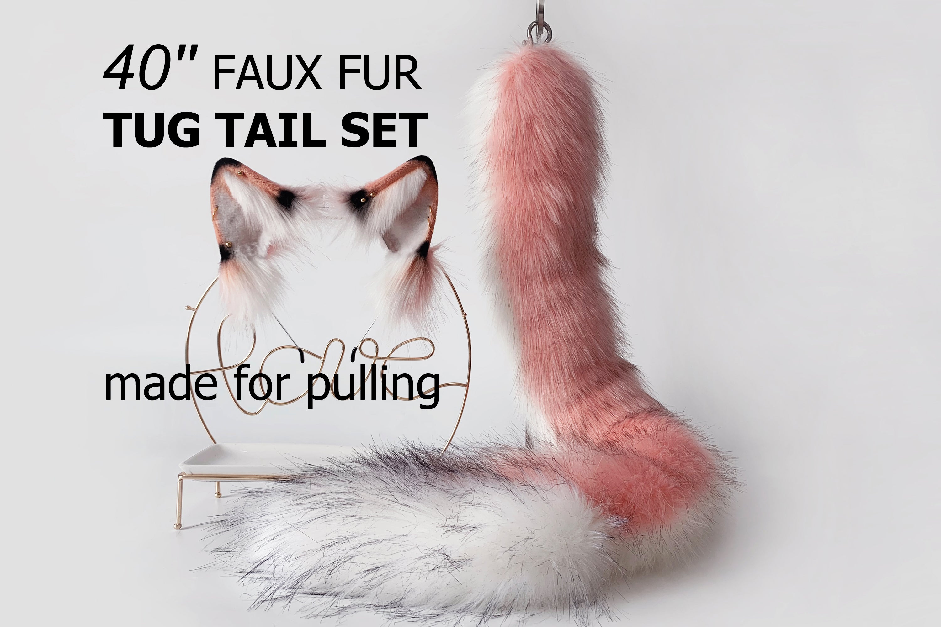 Pink dragon tug tail plug and ear set anime cosplay fluffy tipped dragon wirin wickerbeast fursuit tail furry tail butt plug lolita