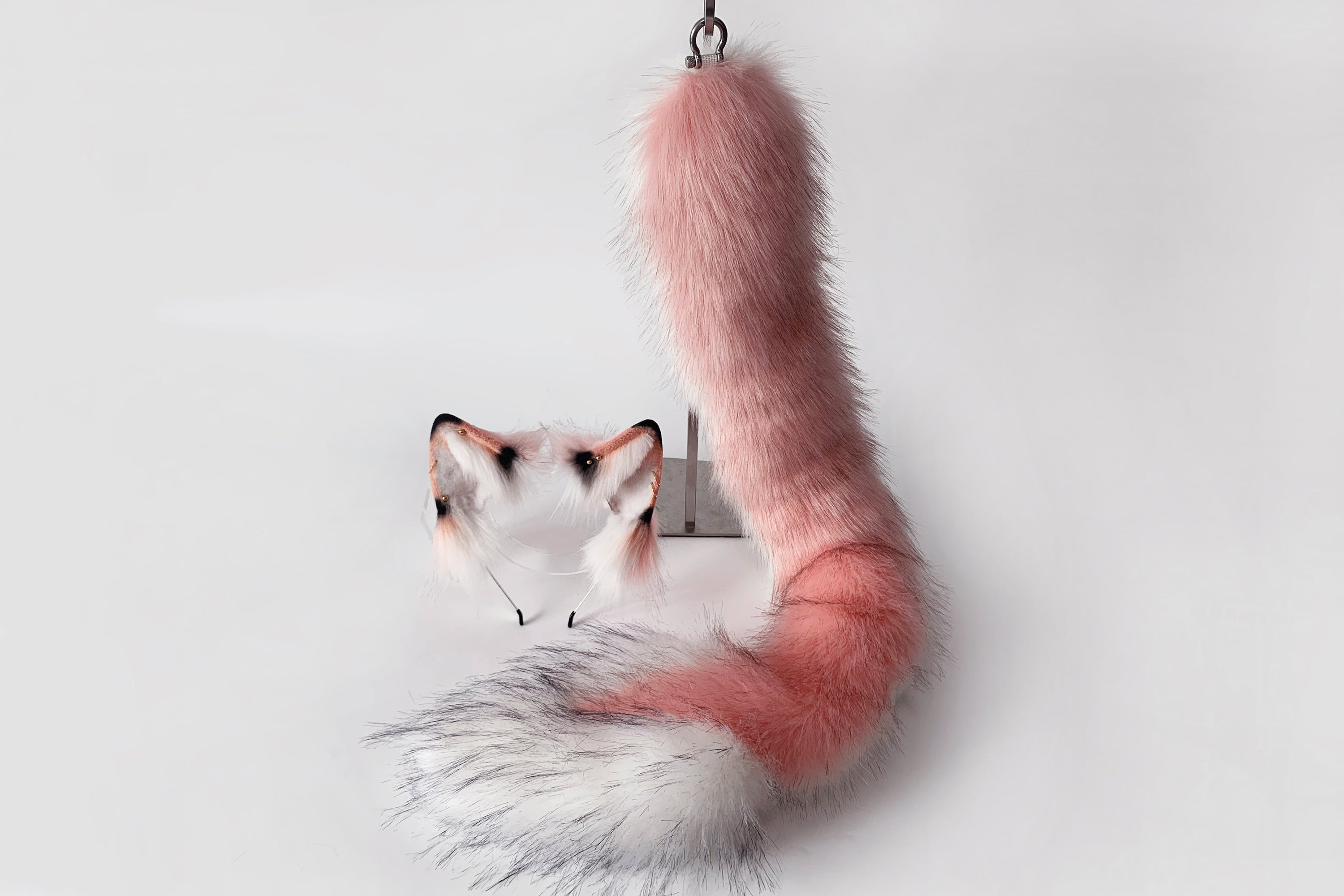 Pink dragon tug tail plug and ear set anime cosplay fluffy tipped dragon wirin wickerbeast fursuit tail furry tail butt plug lolita
