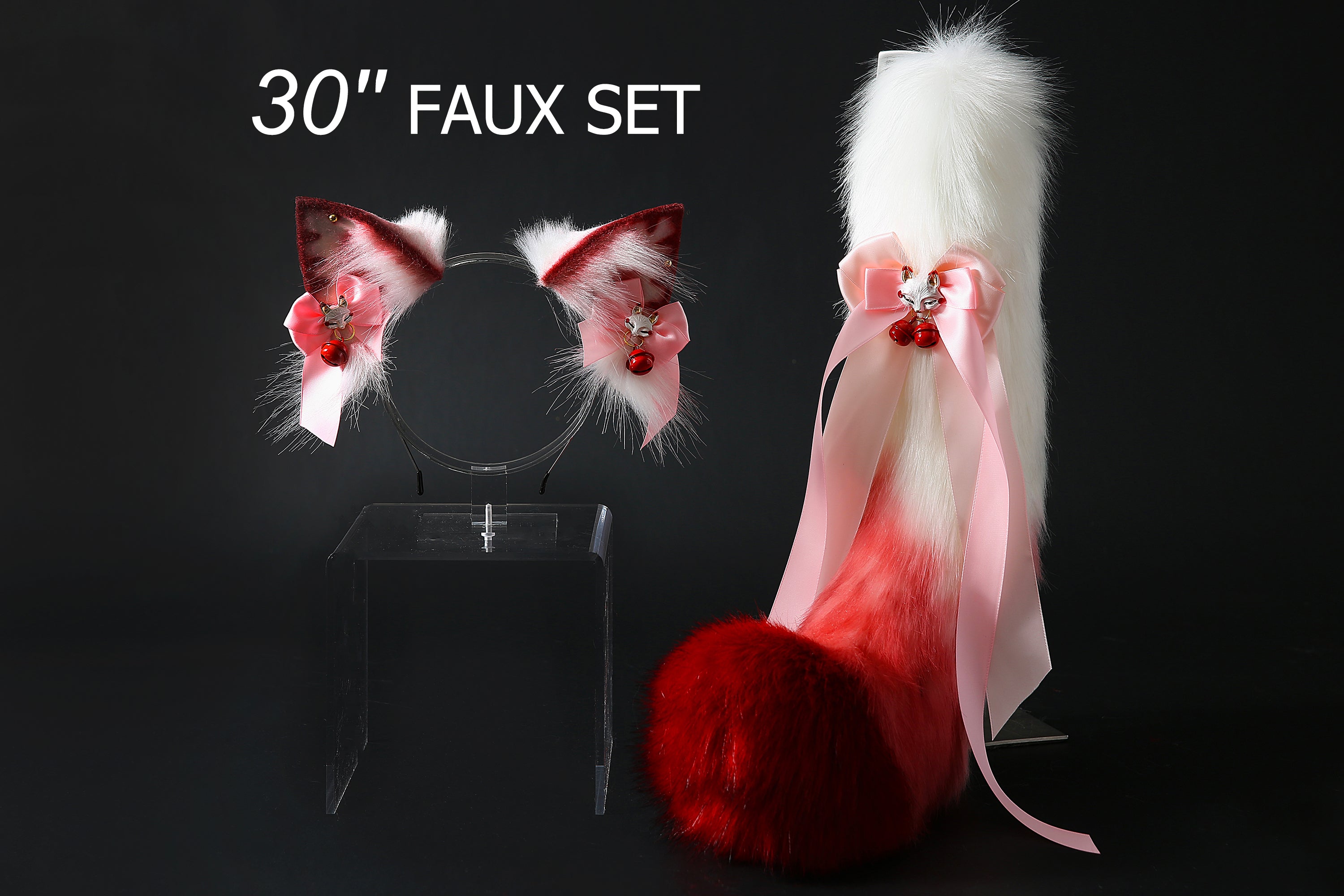 White red cat ear headband and tail set kittenplay
