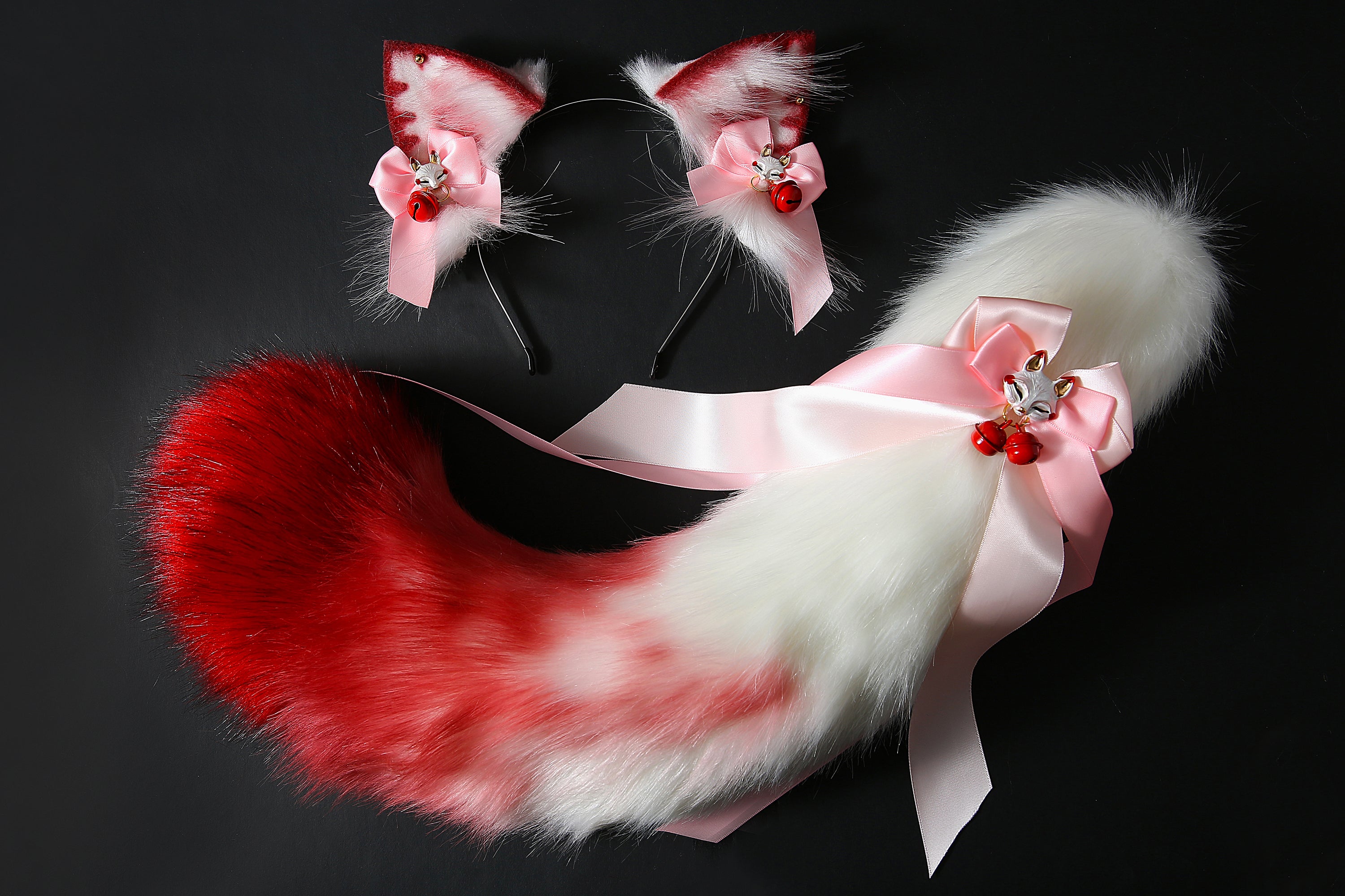 White red cat ear headband and tail set kittenplay