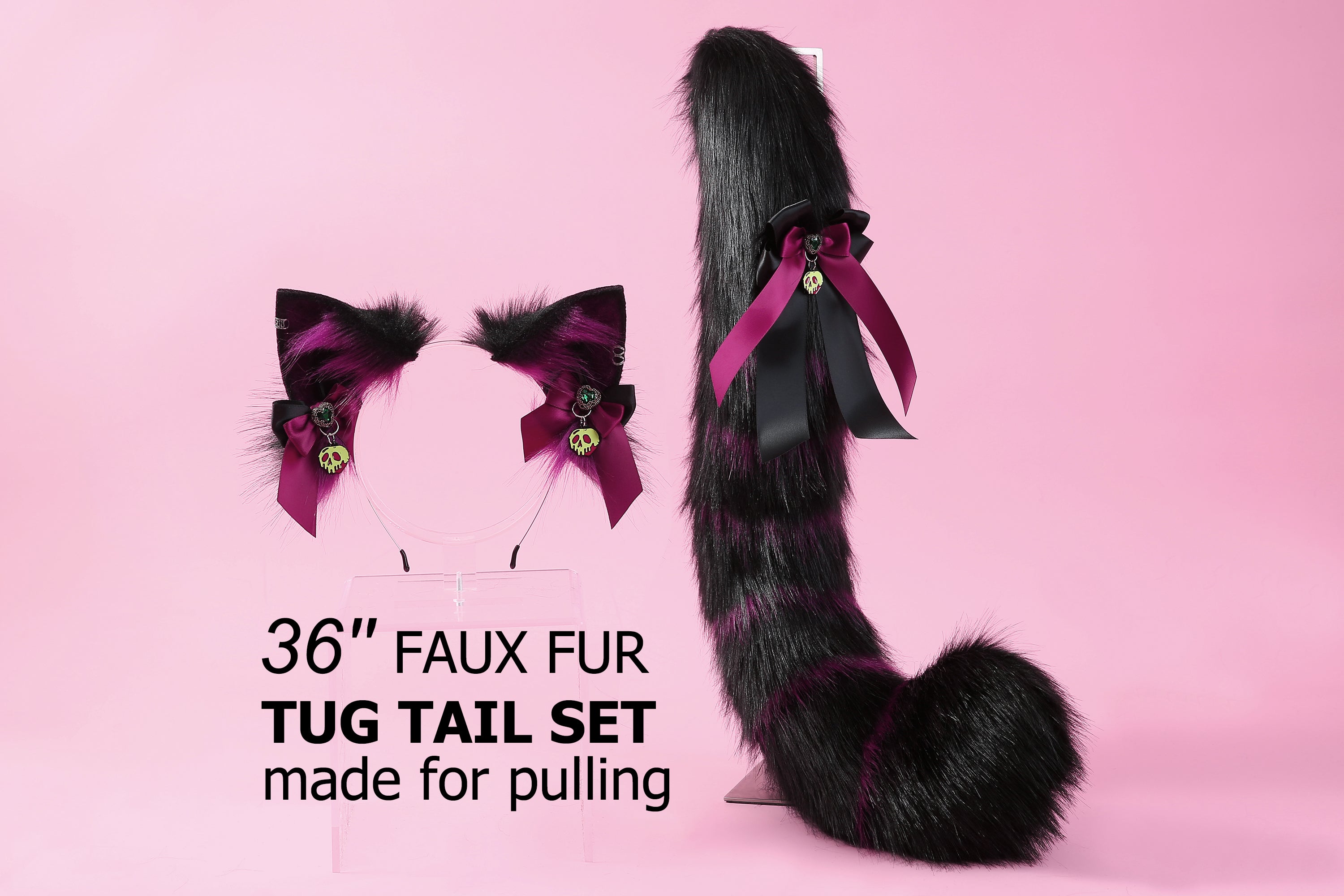 Purple black kitten ear and tail set