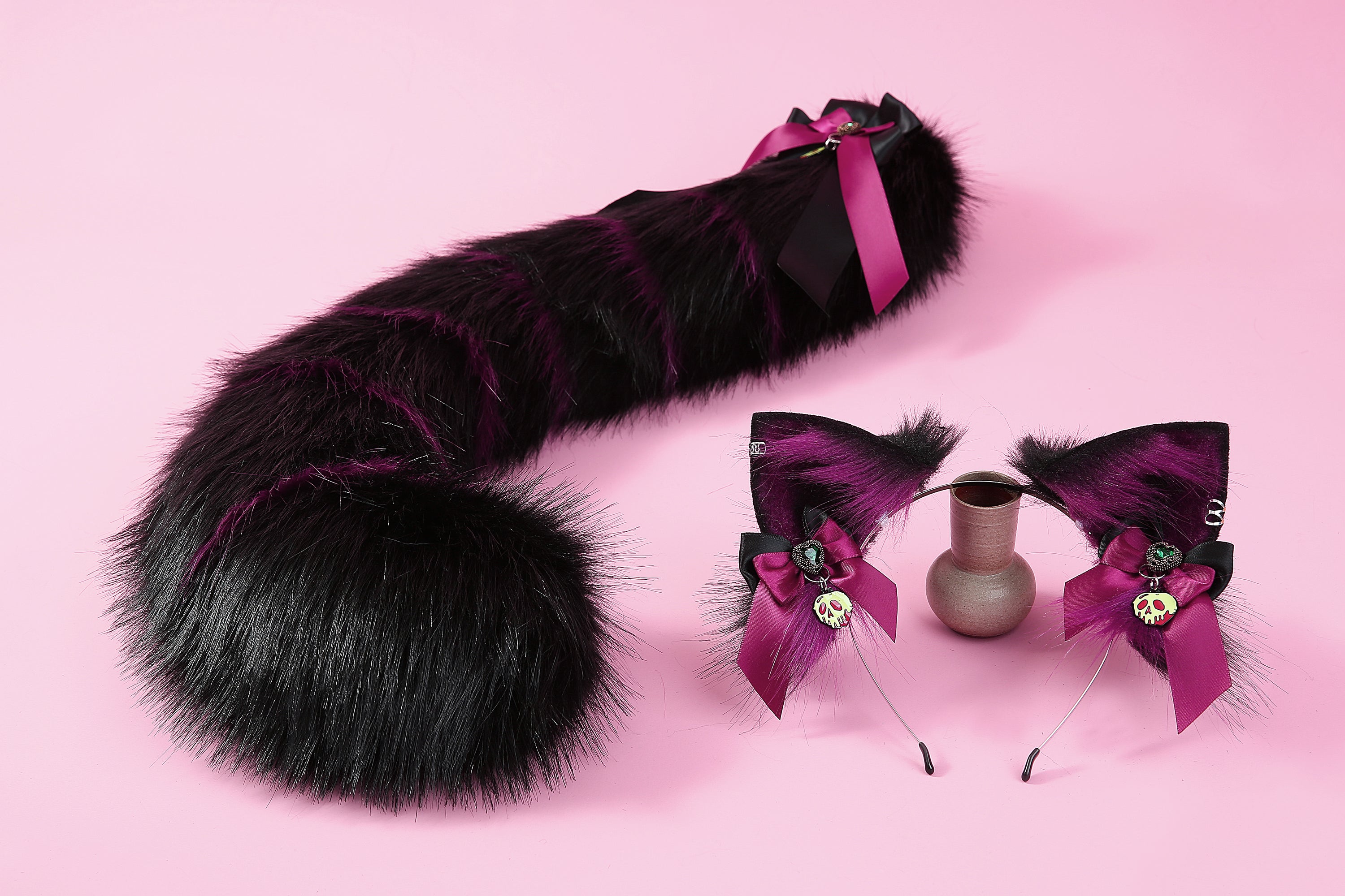 Purple black kitten ear and tail set