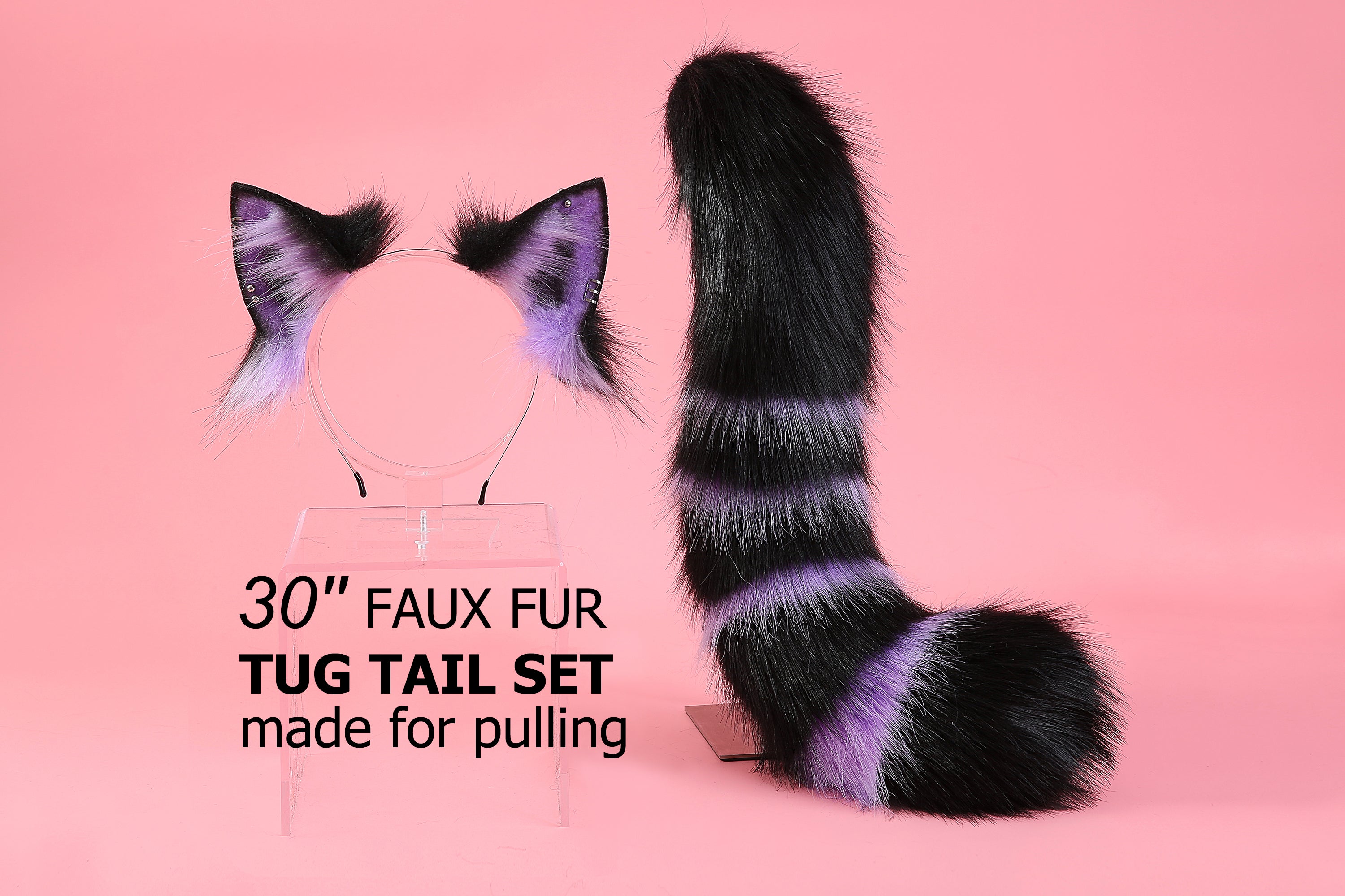 Purple kitten ear and tail set cat ear headband and tail