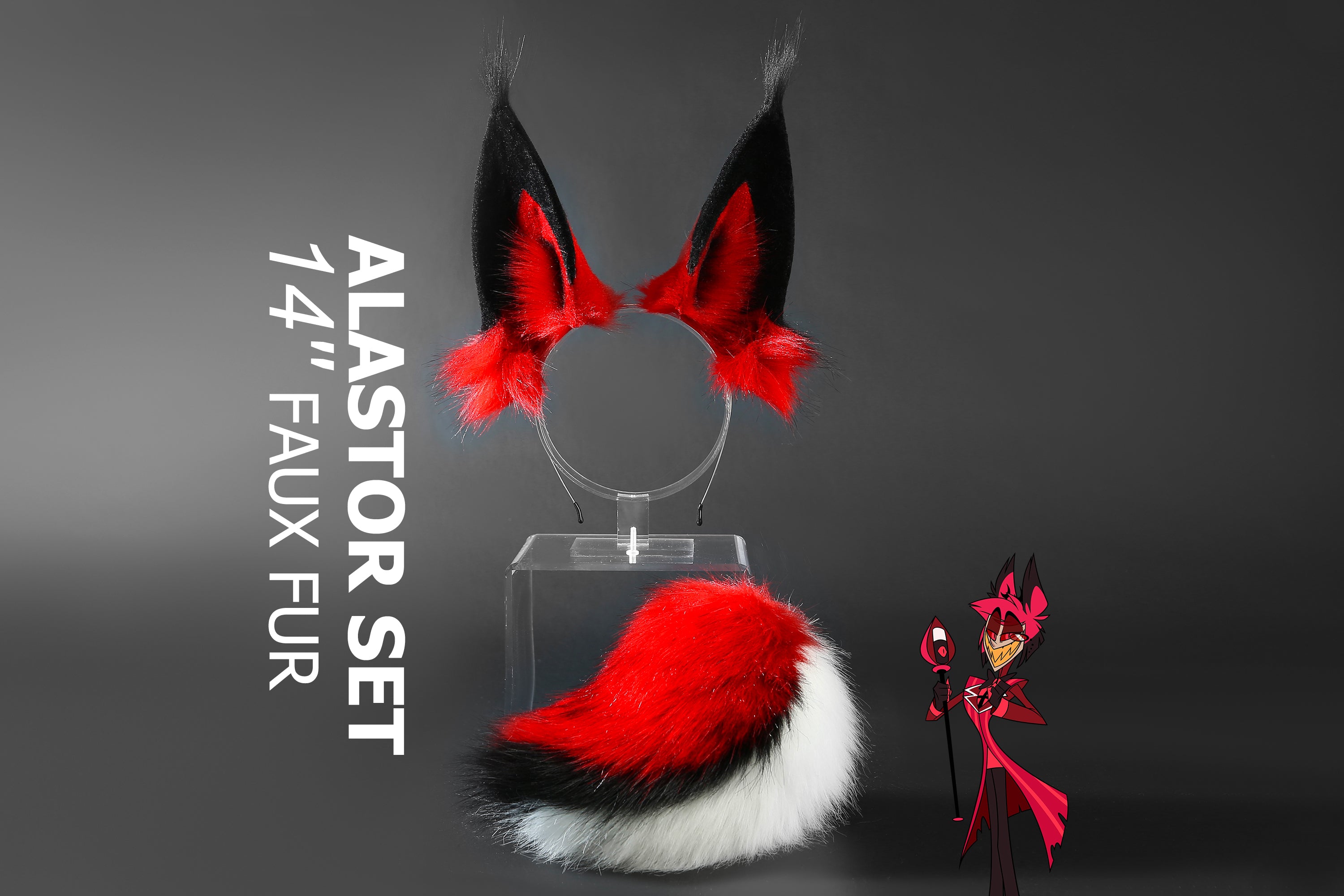 Faux Fur Alastor Ears and Tail Hazbin Hotel Cosplay