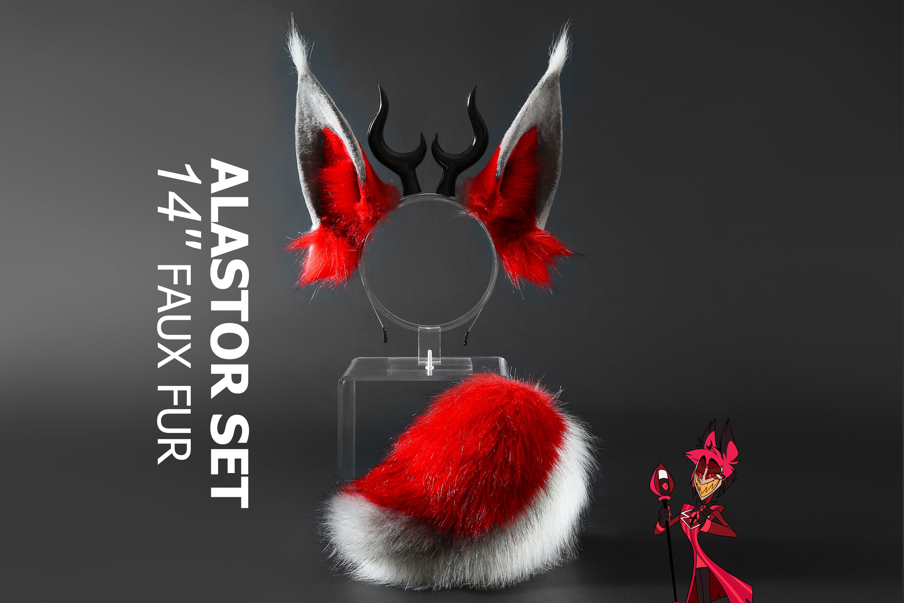 Faux Fur Alastor Ears and Tail Hazbin Hotel Cosplay