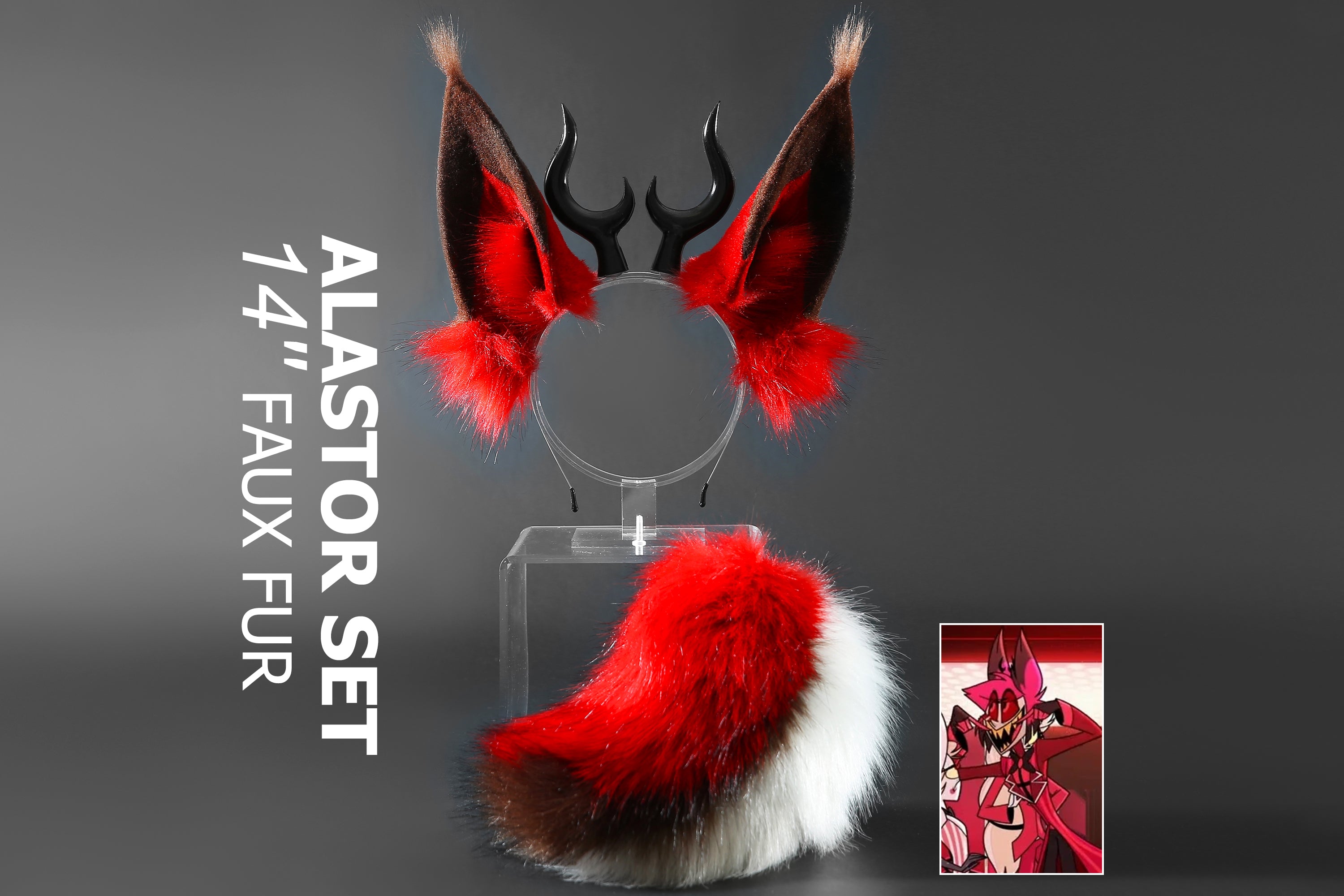 Faux Fur Alastor Ears and Tail Hazbin Hotel Cosplay