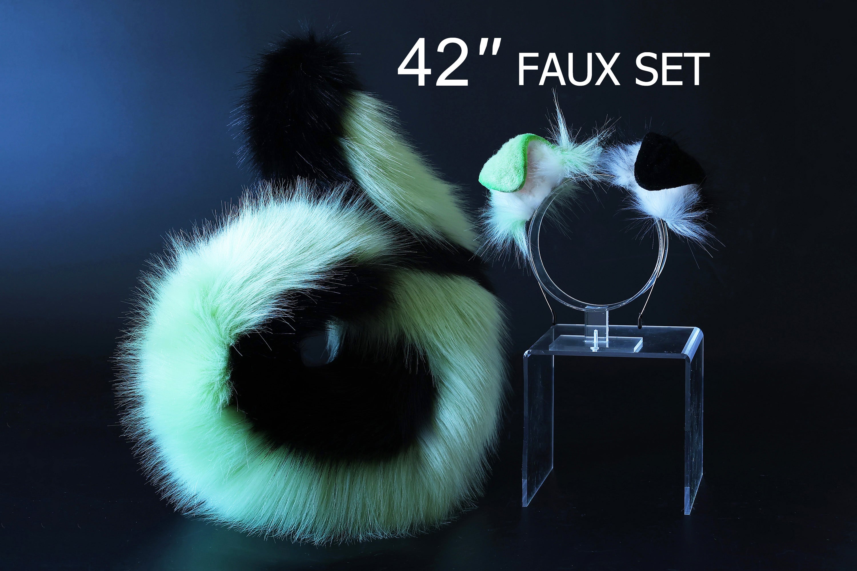 Green black faux fur puppy ear and tail kemonomimi shepherd dog tail and ear set shiba Inu dog ear and tail plug curved anime cosplay puppy play